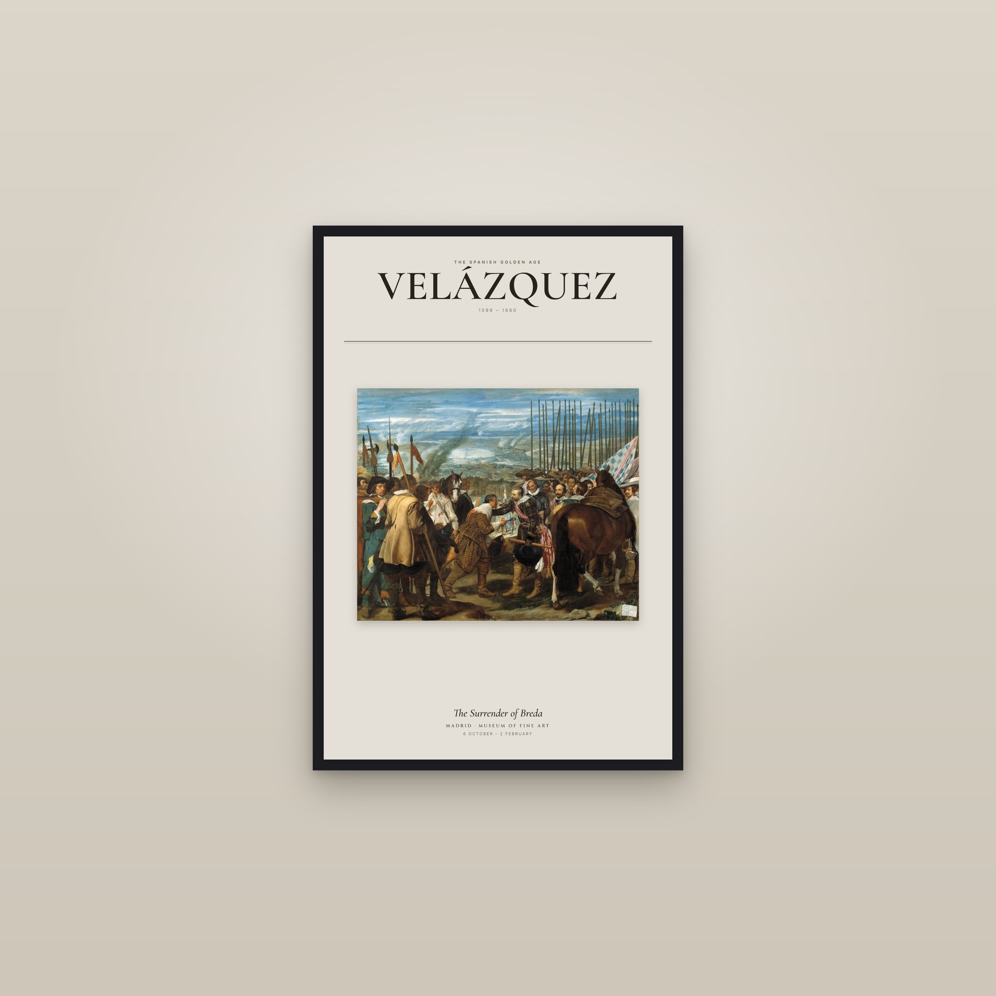 The Surrender of Breda — Exhibition Poster — framed in a gallery setting