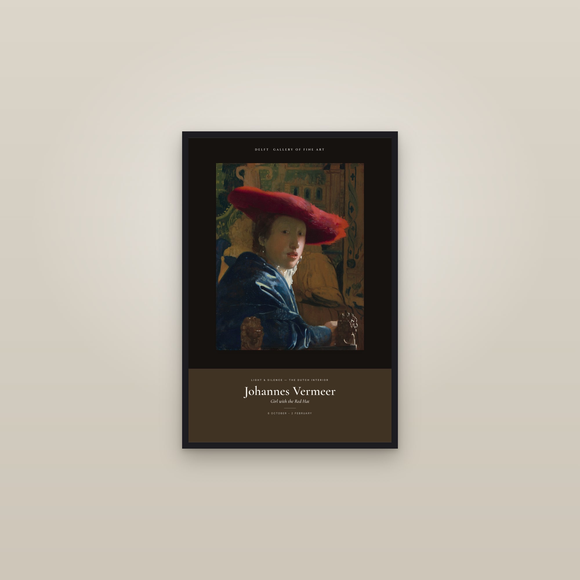 Girl with the Red Hat — Exhibition Poster — framed in a gallery setting