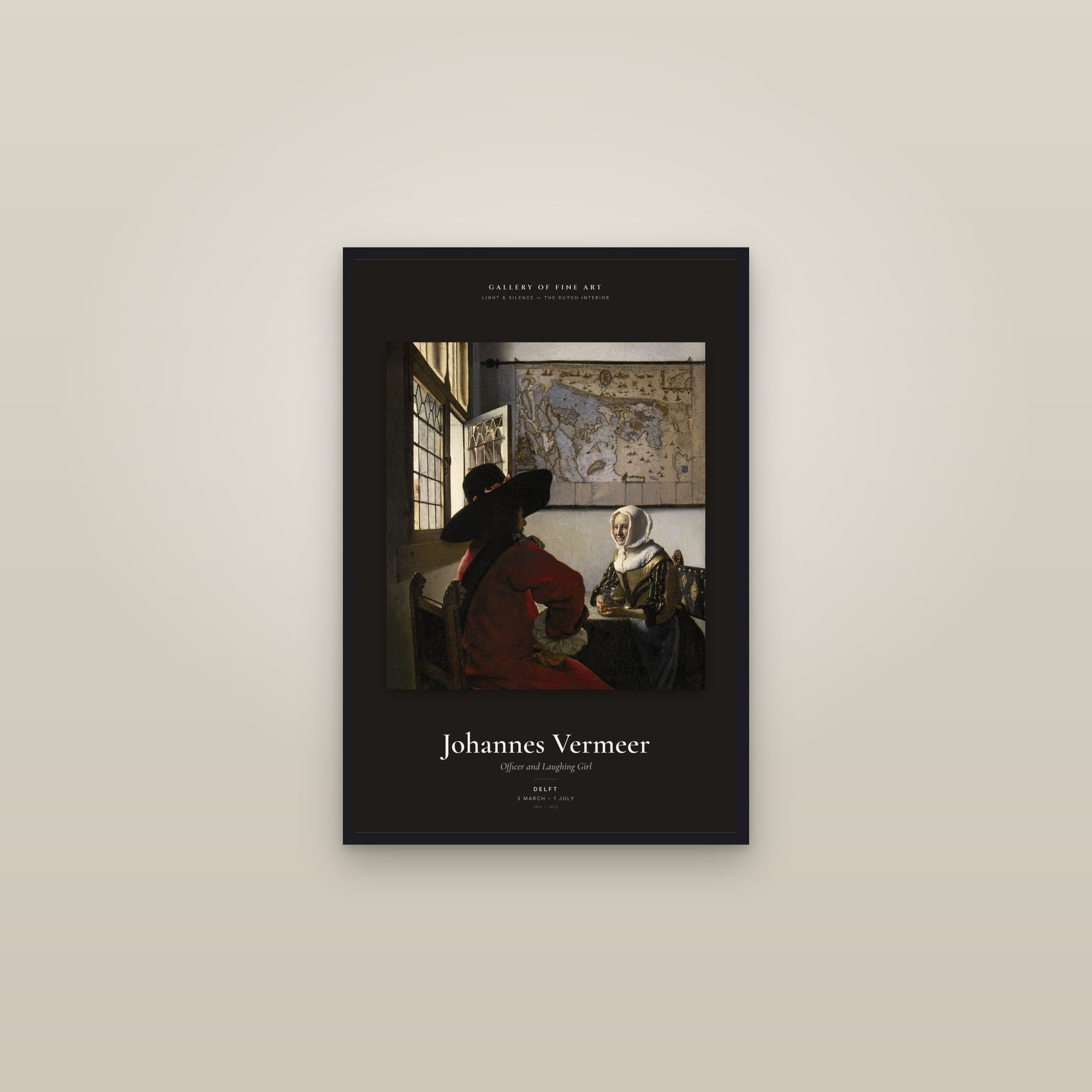 Officer and Laughing Girl — Exhibition Poster — framed in a gallery setting