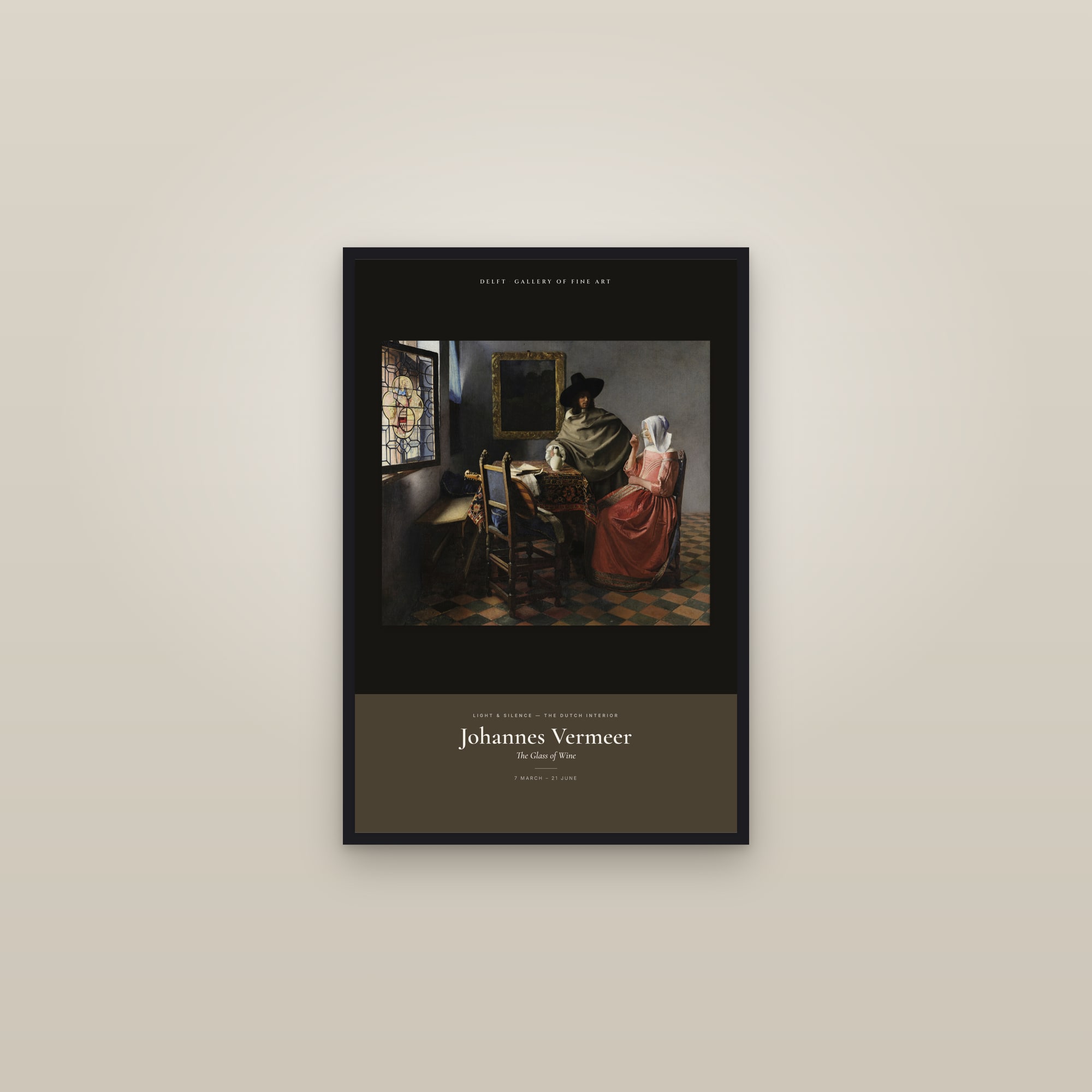 The Glass of Wine — Exhibition Poster — framed in a gallery setting
