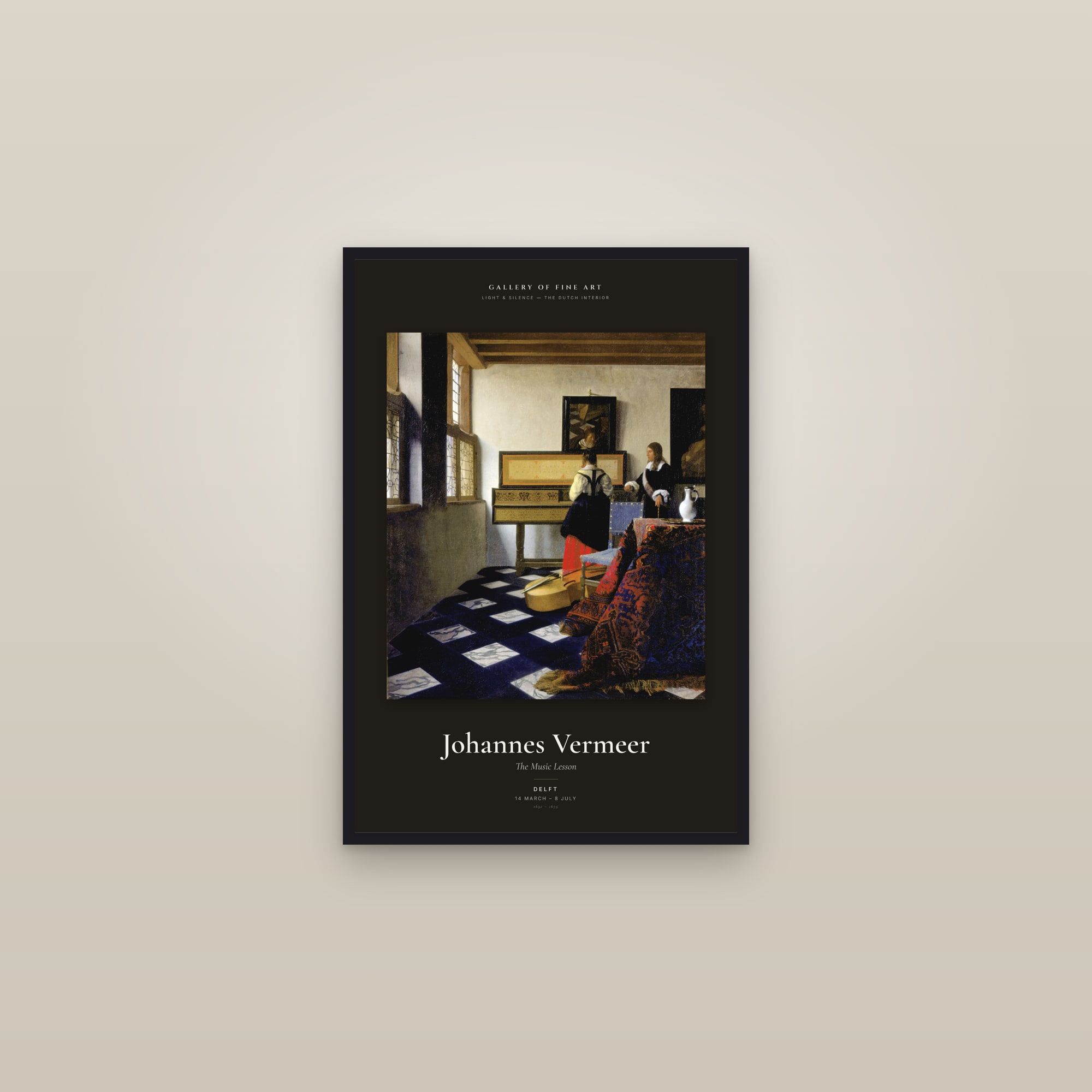 The Music Lesson — Exhibition Poster — framed in a gallery setting