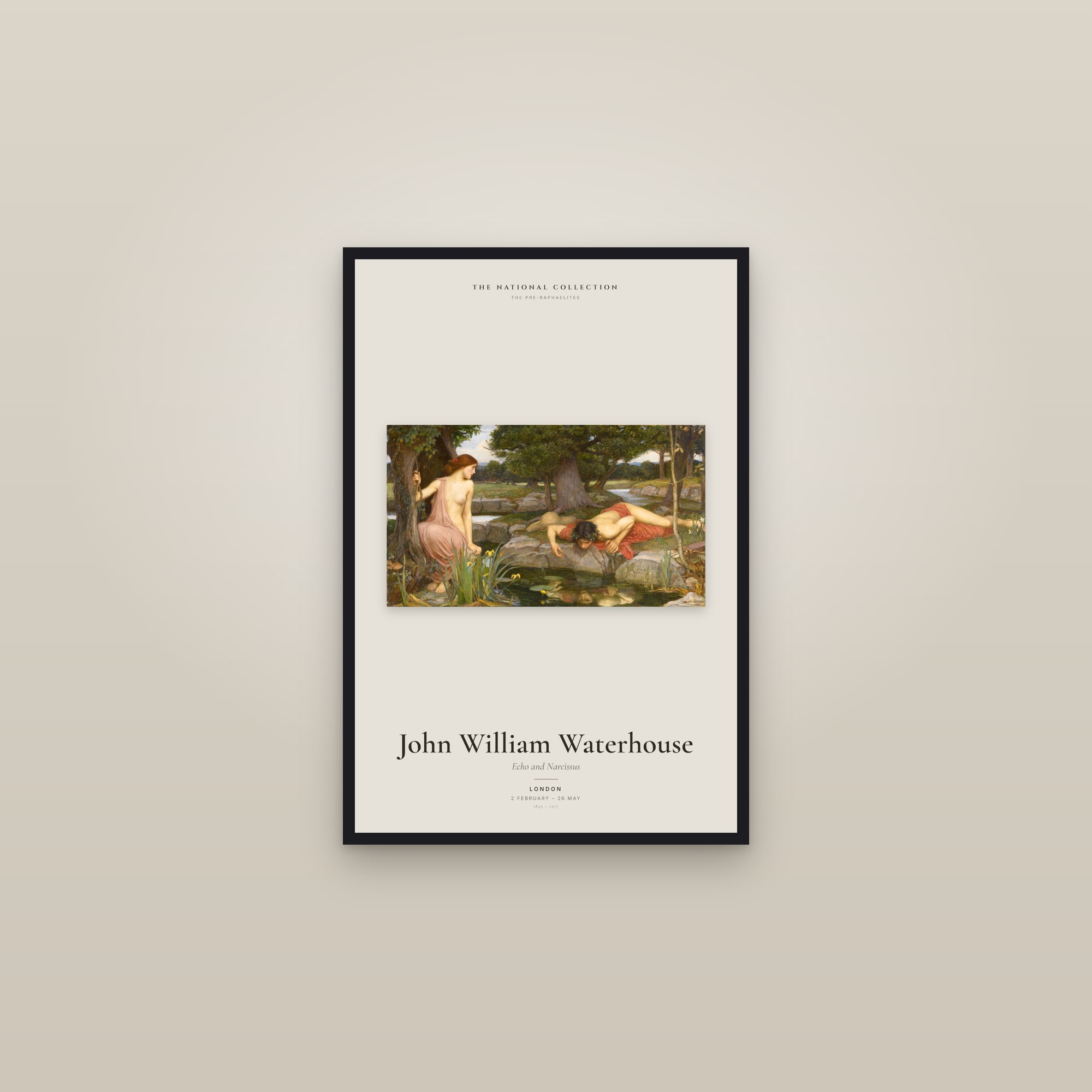 Echo and Narcissus — Exhibition Poster — framed in a gallery setting