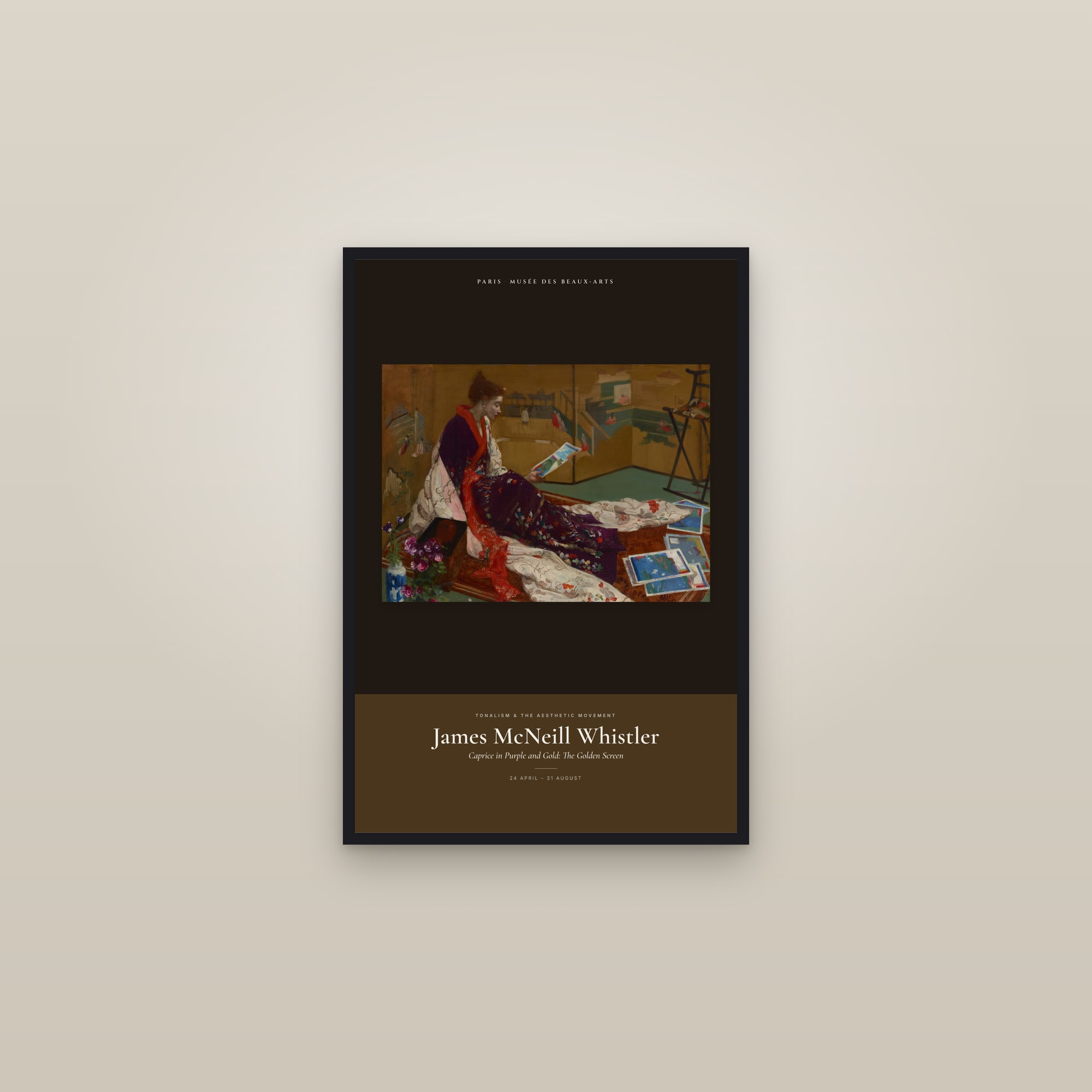 Caprice in Purple and Gold: The Golden Screen — Exhibition Poster — framed in a gallery setting