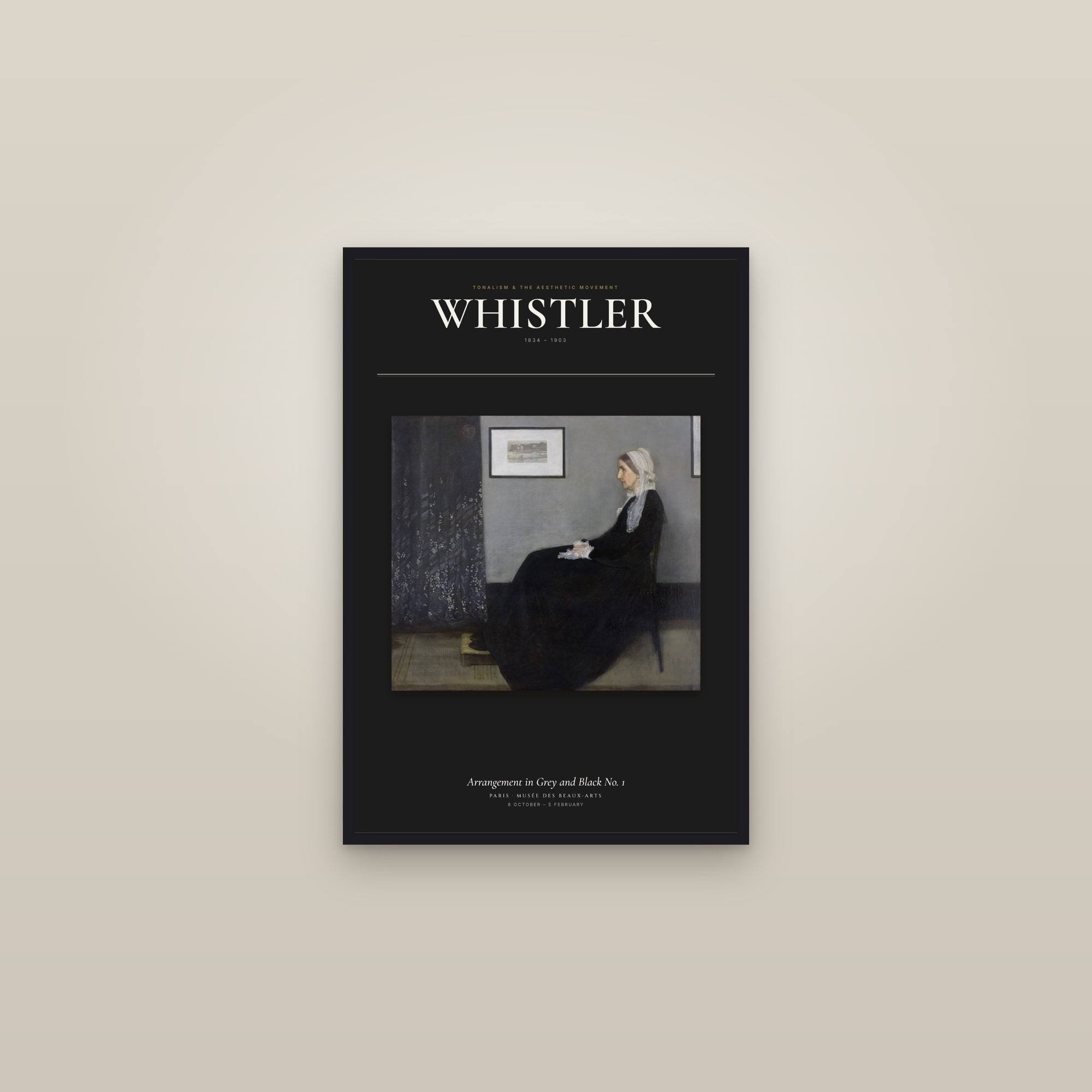 Arrangement in Grey and Black No. 1 — Exhibition Poster — framed in a gallery setting