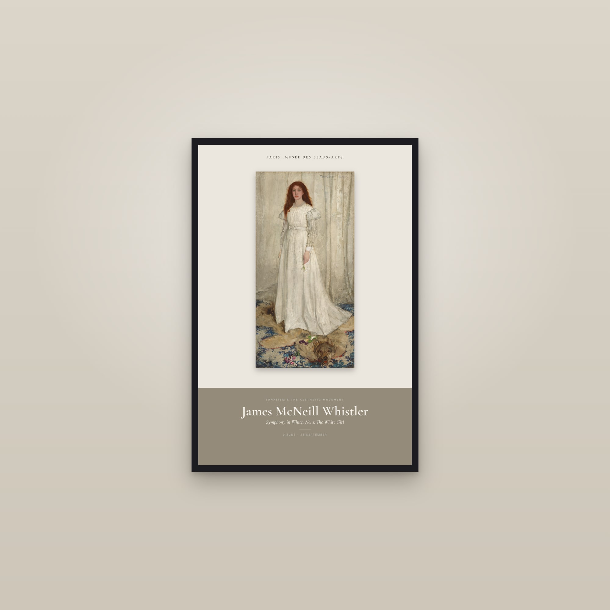 Symphony in White, No. 1: The White Girl — Exhibition Poster — framed in a gallery setting