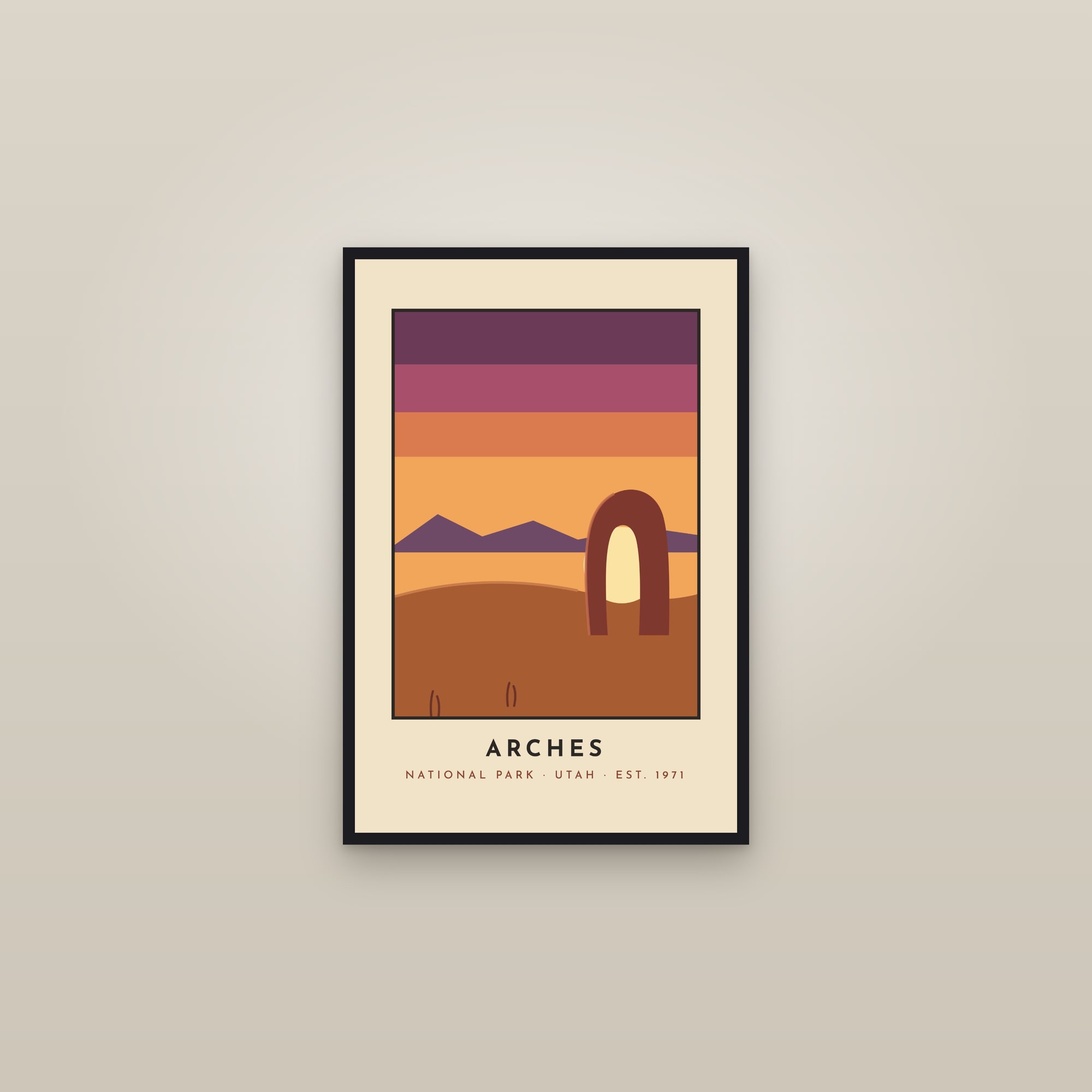 Arches National Park Poster — Delicate Arch Retro Print — framed in a gallery setting