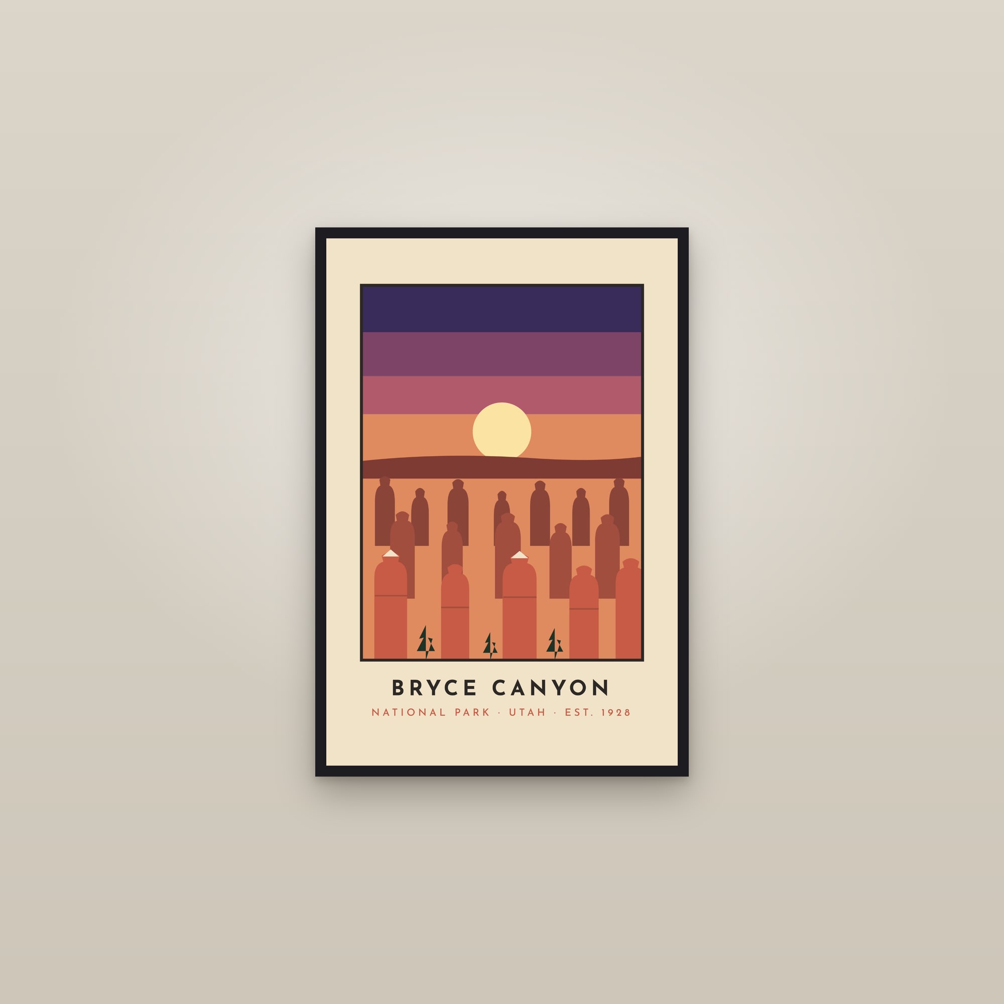Bryce Canyon National Park Poster — Hoodoos Retro Print — framed in a gallery setting