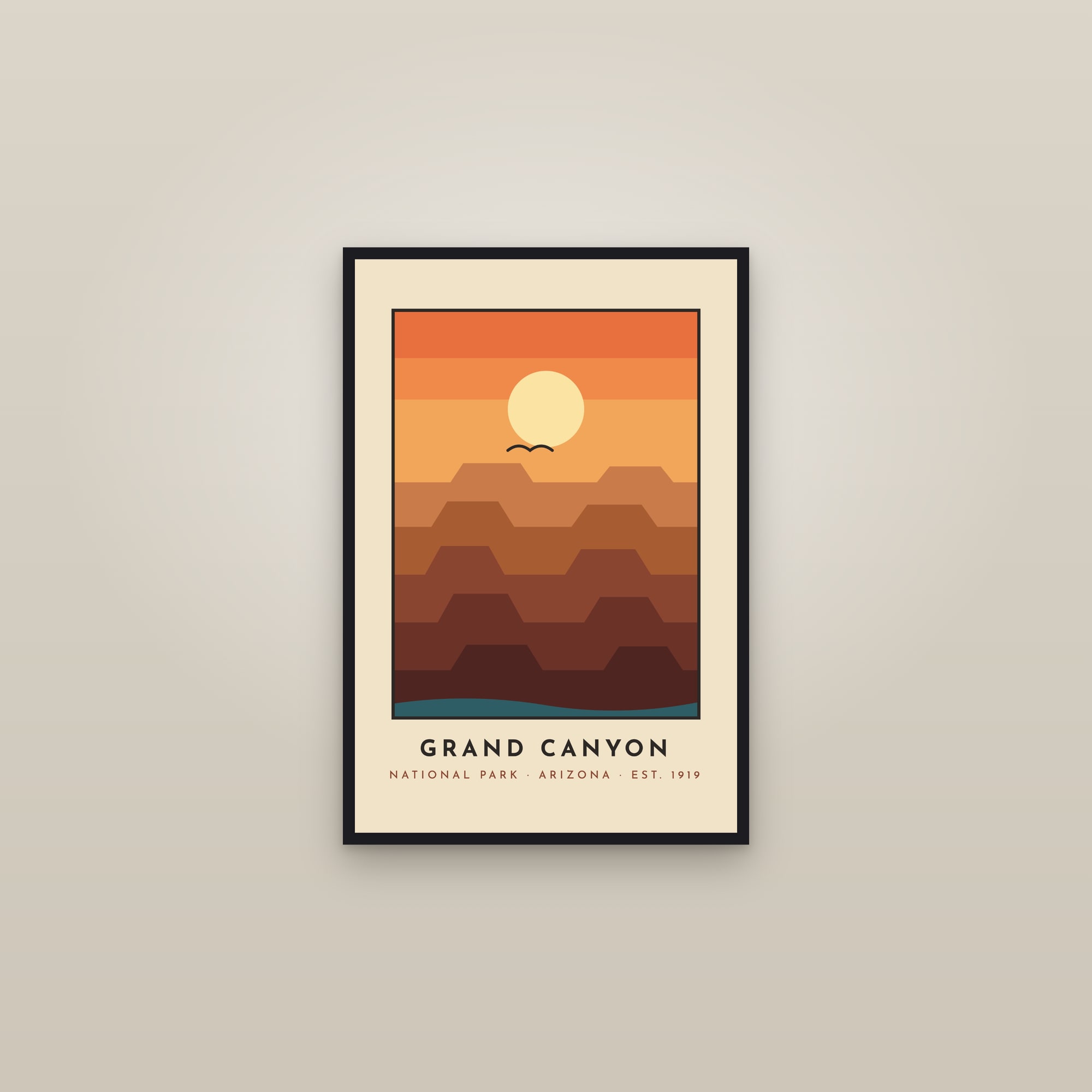 Grand Canyon National Park Poster — Retro Travel Print — framed in a gallery setting