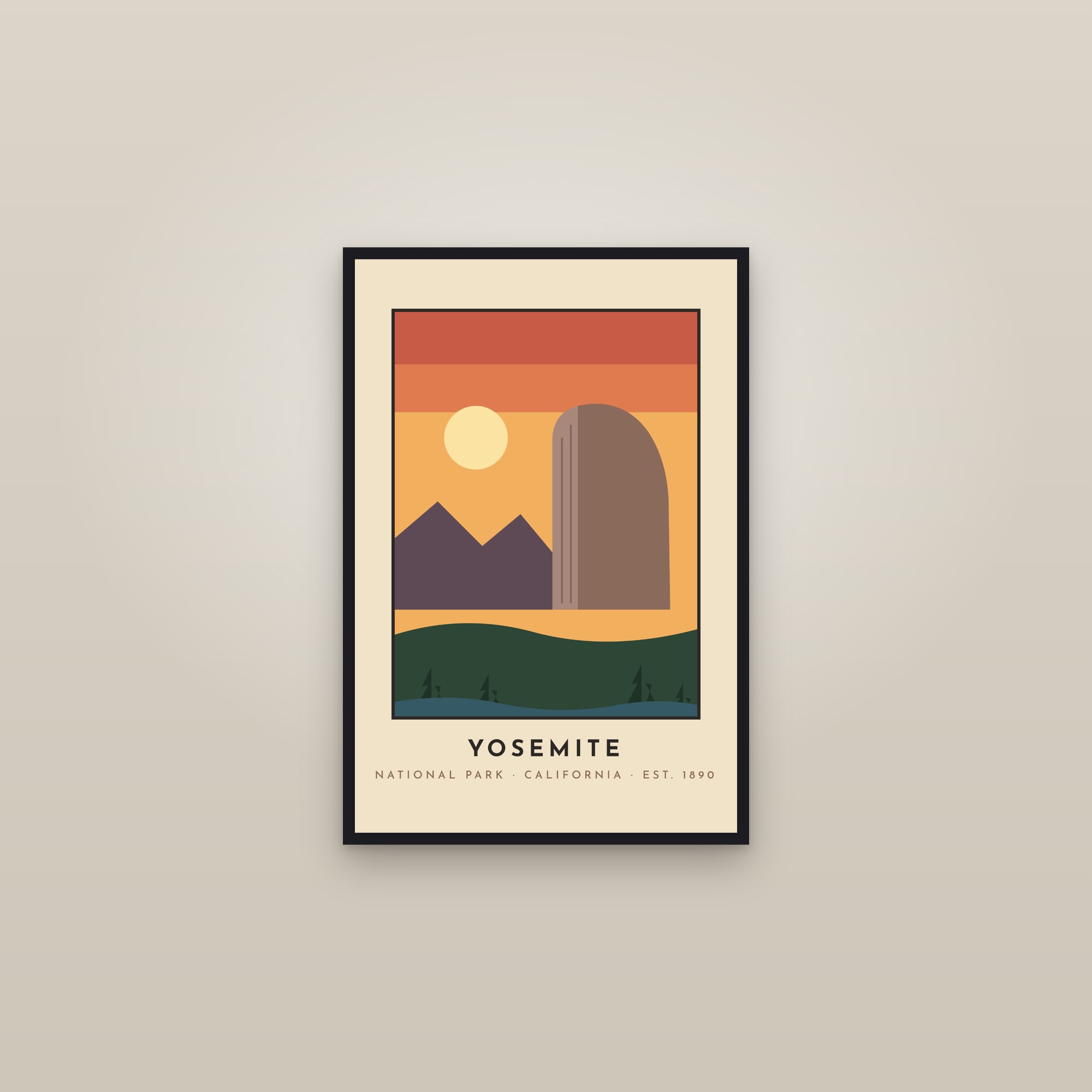 Yosemite National Park Poster — Retro Travel Print — framed in a gallery setting