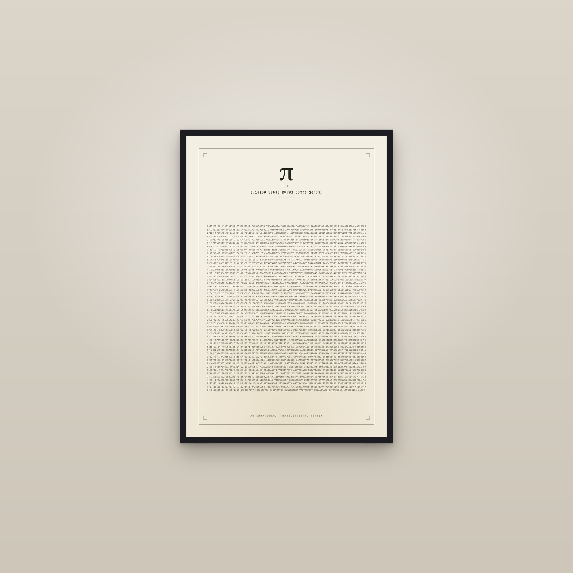 Pi — Thousands of Digits — framed in a gallery setting