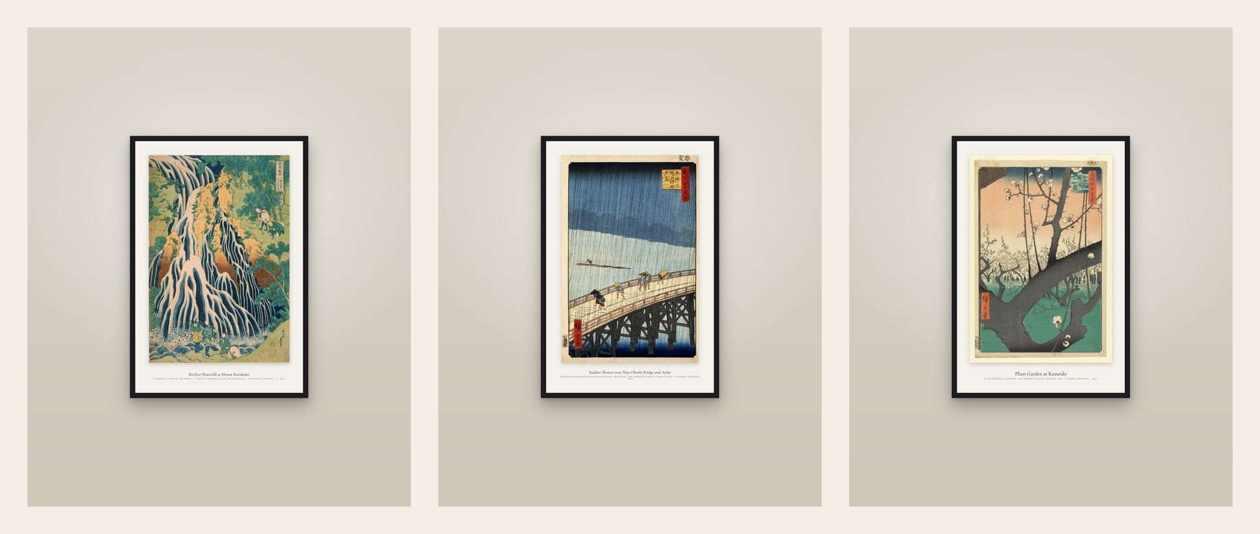 Hokusai & Hiroshige — set of three prints