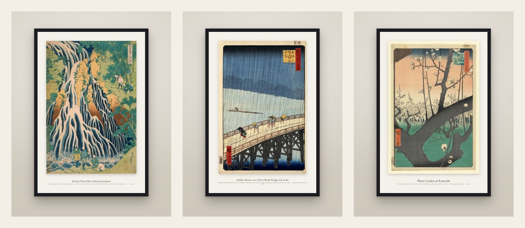 Hokusai & Hiroshige — set of three prints