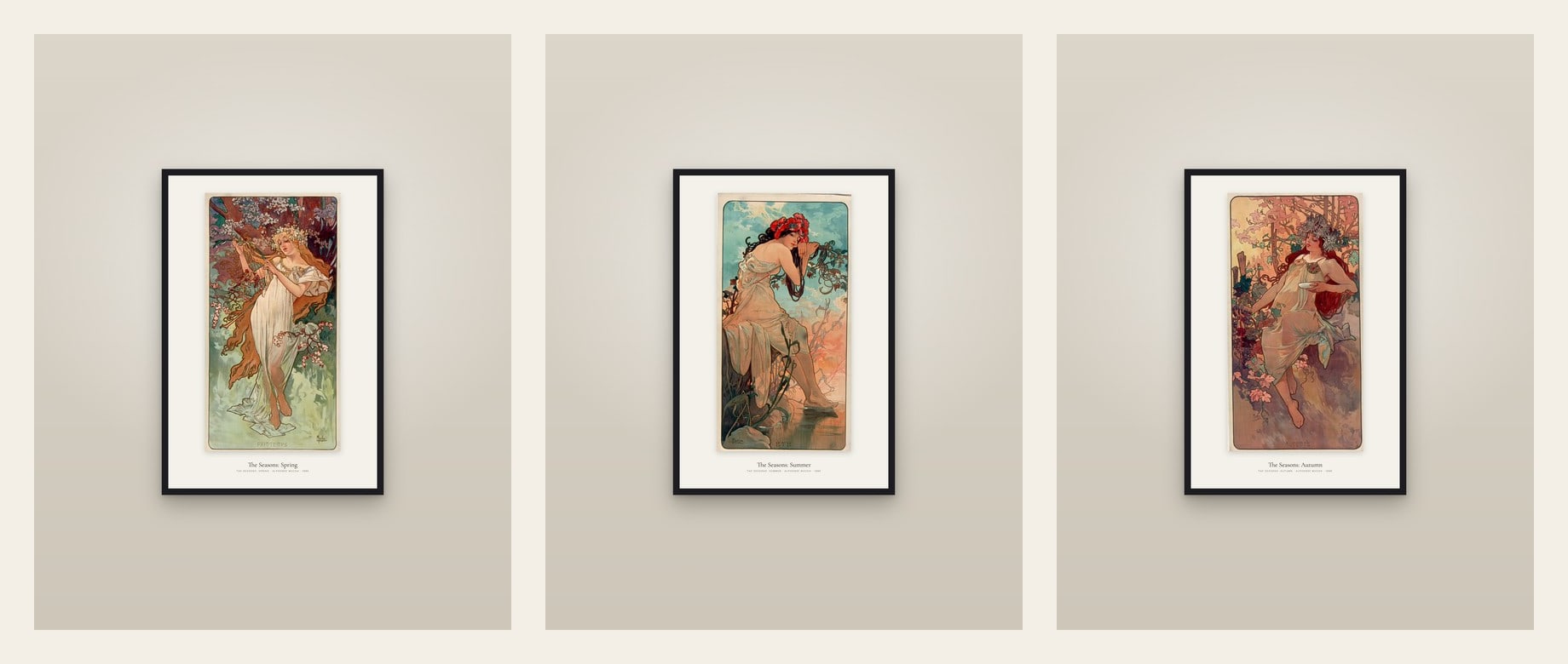 Mucha: Spring, Summer, Autumn — set of three prints