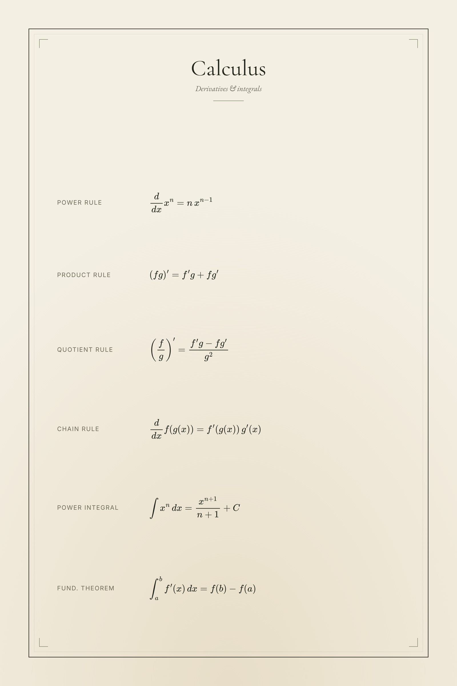 Calculus — Formula Sheet