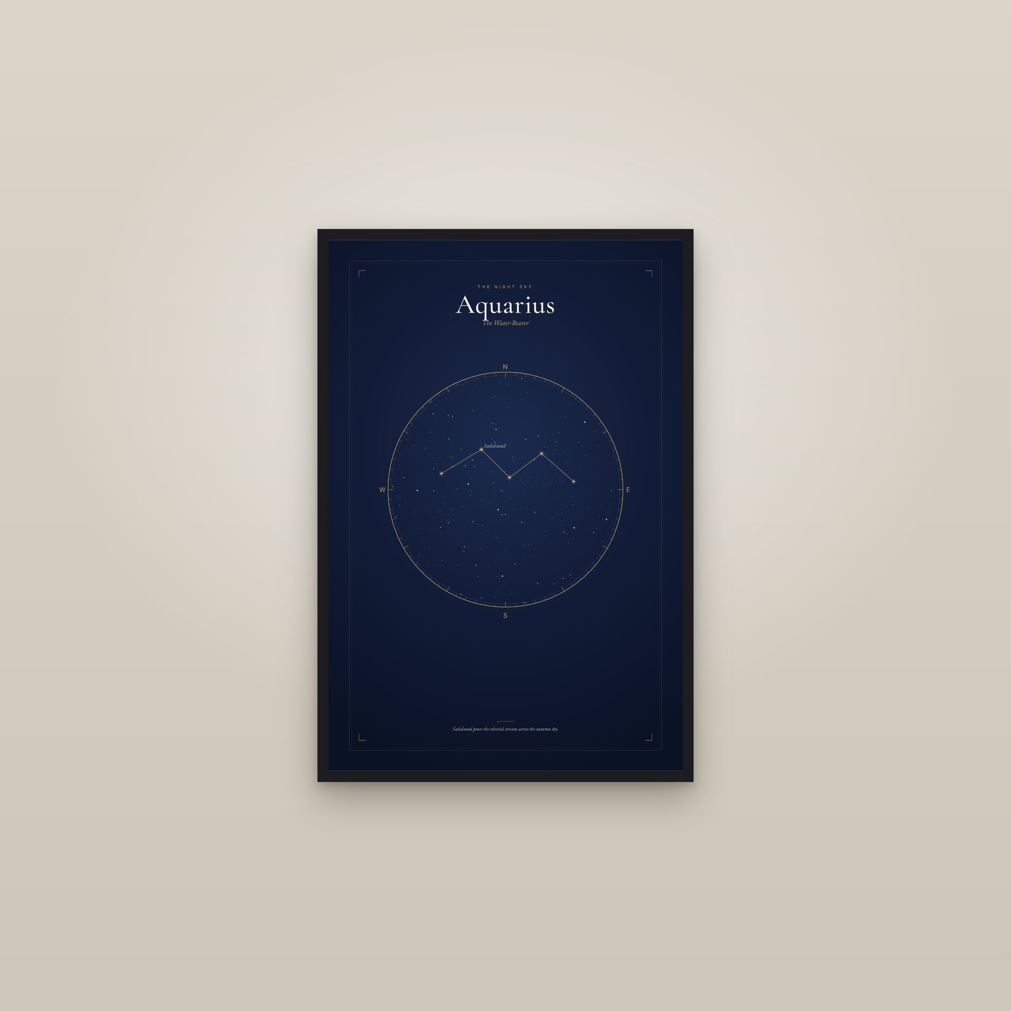 Aquarius — Star Map — framed in a gallery setting