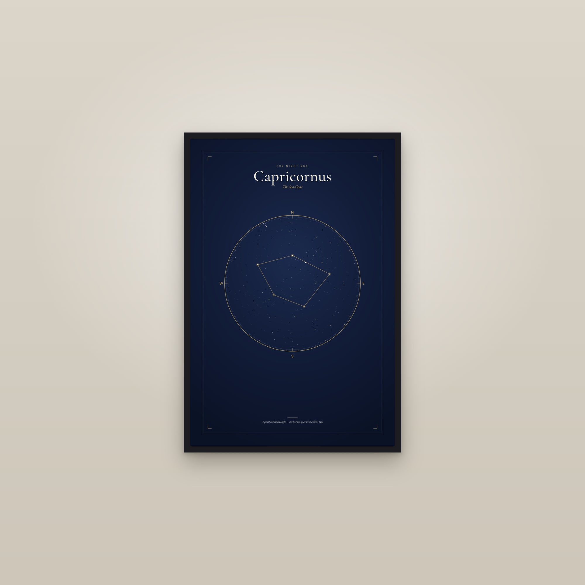 Capricornus — Star Map — framed in a gallery setting