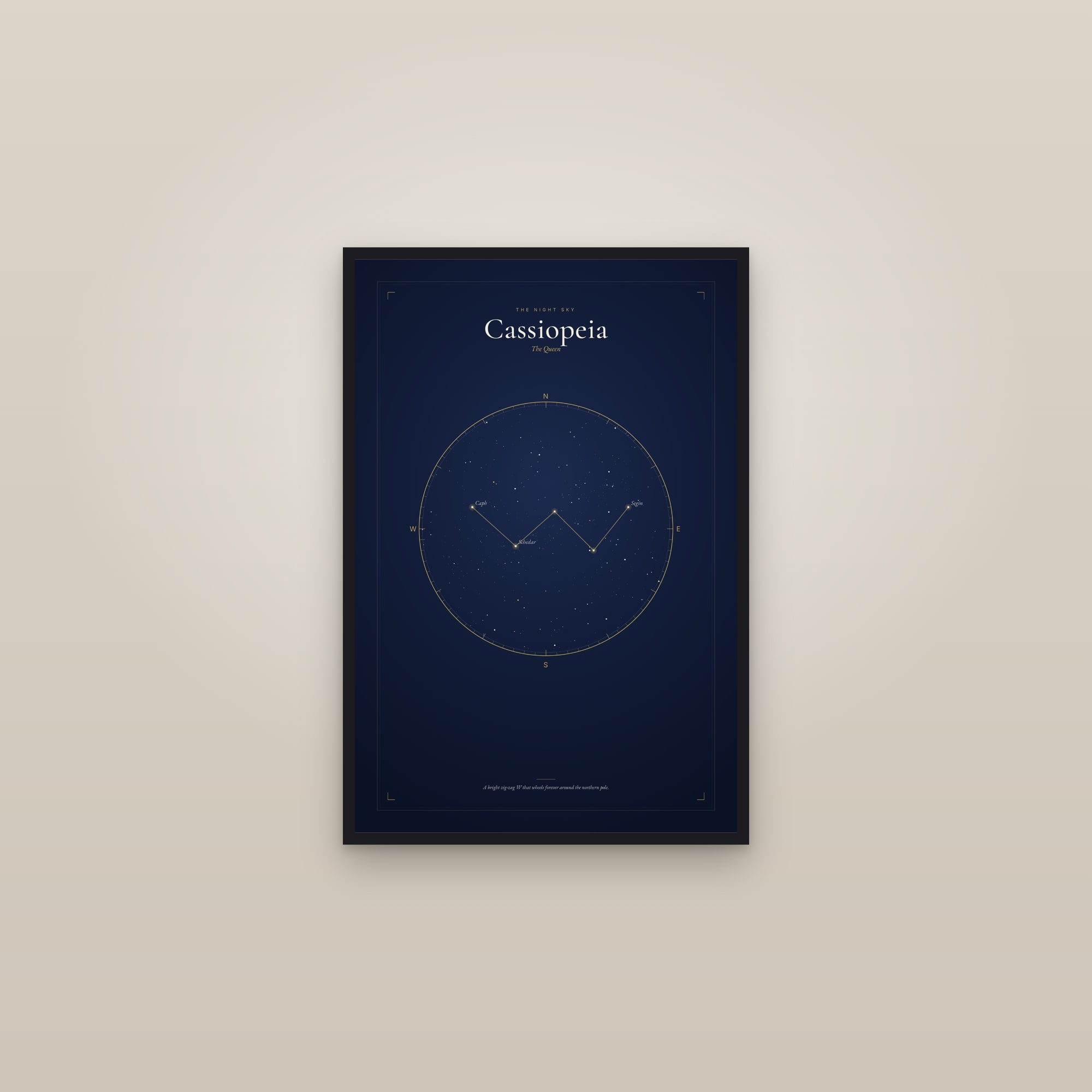 Cassiopeia — Star Map — framed in a gallery setting