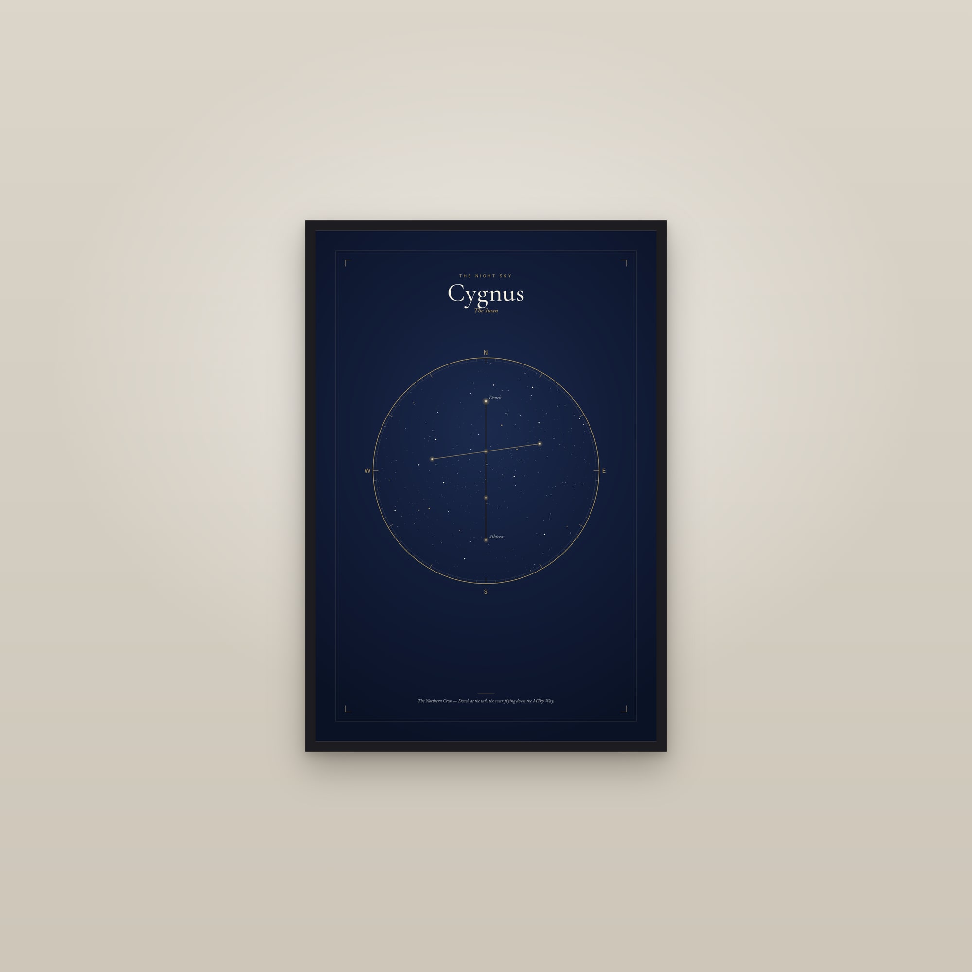 Cygnus — Star Map — framed in a gallery setting