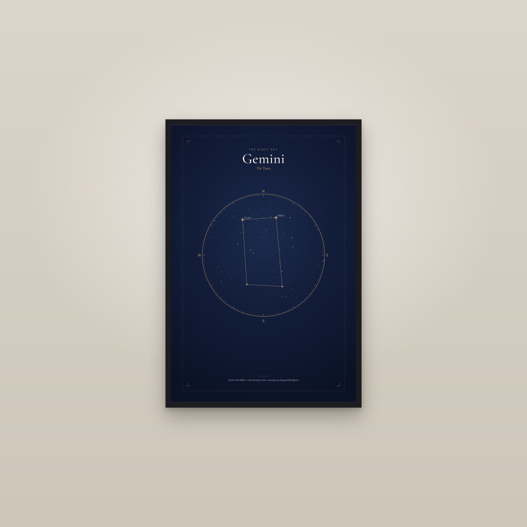 Gemini — Star Map — framed in a gallery setting