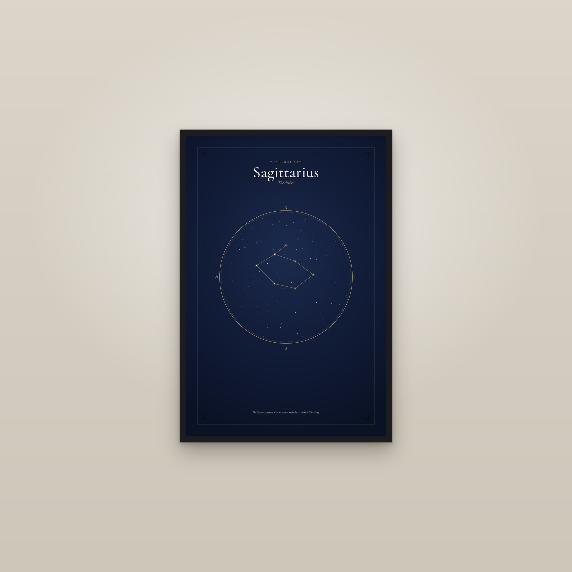 Sagittarius — Star Map — framed in a gallery setting