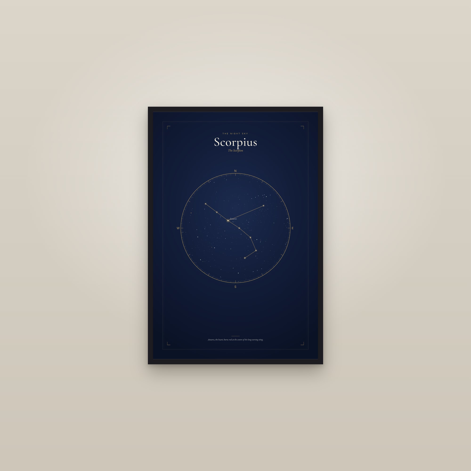 Scorpius — Star Map — framed in a gallery setting