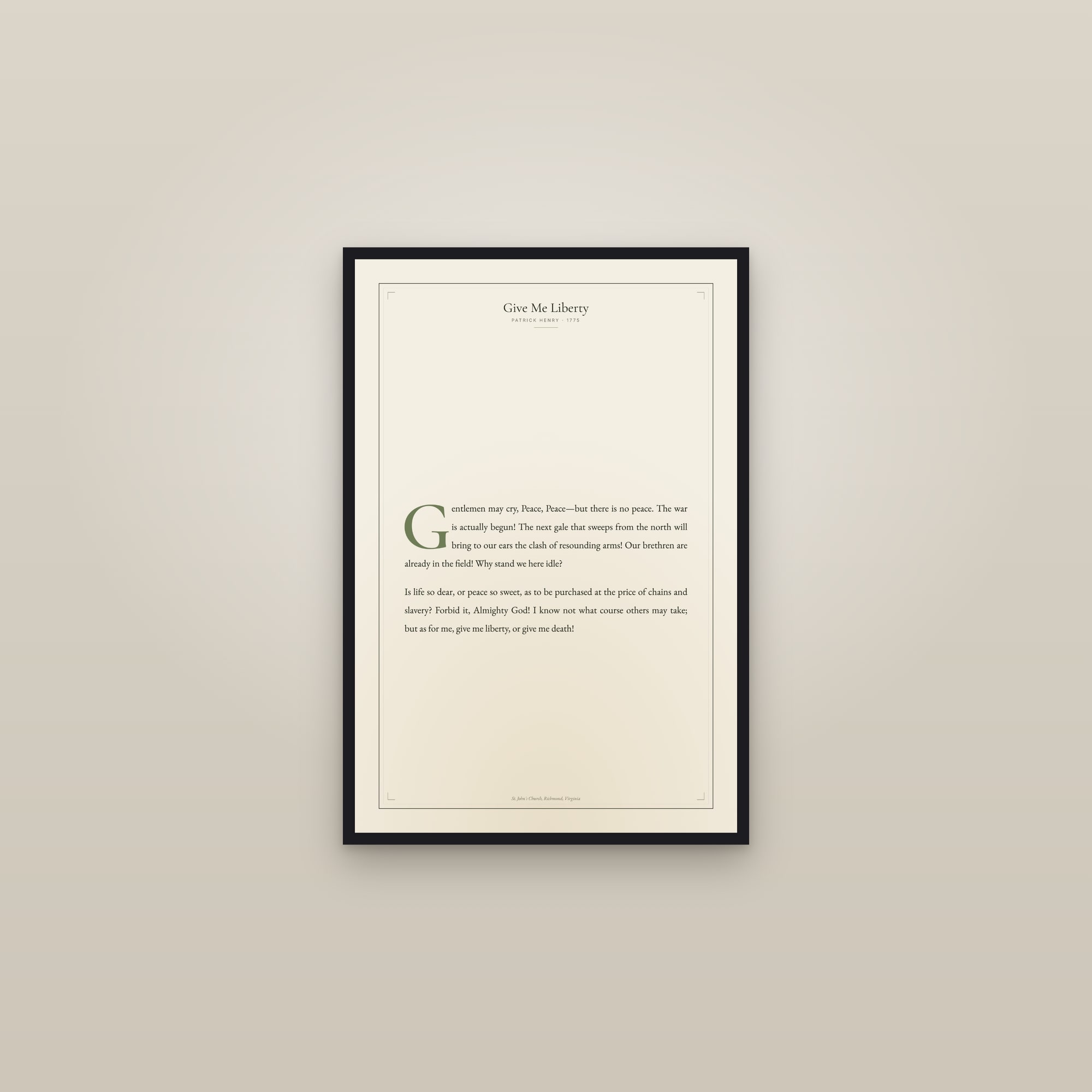 Give Me Liberty — framed in a gallery setting