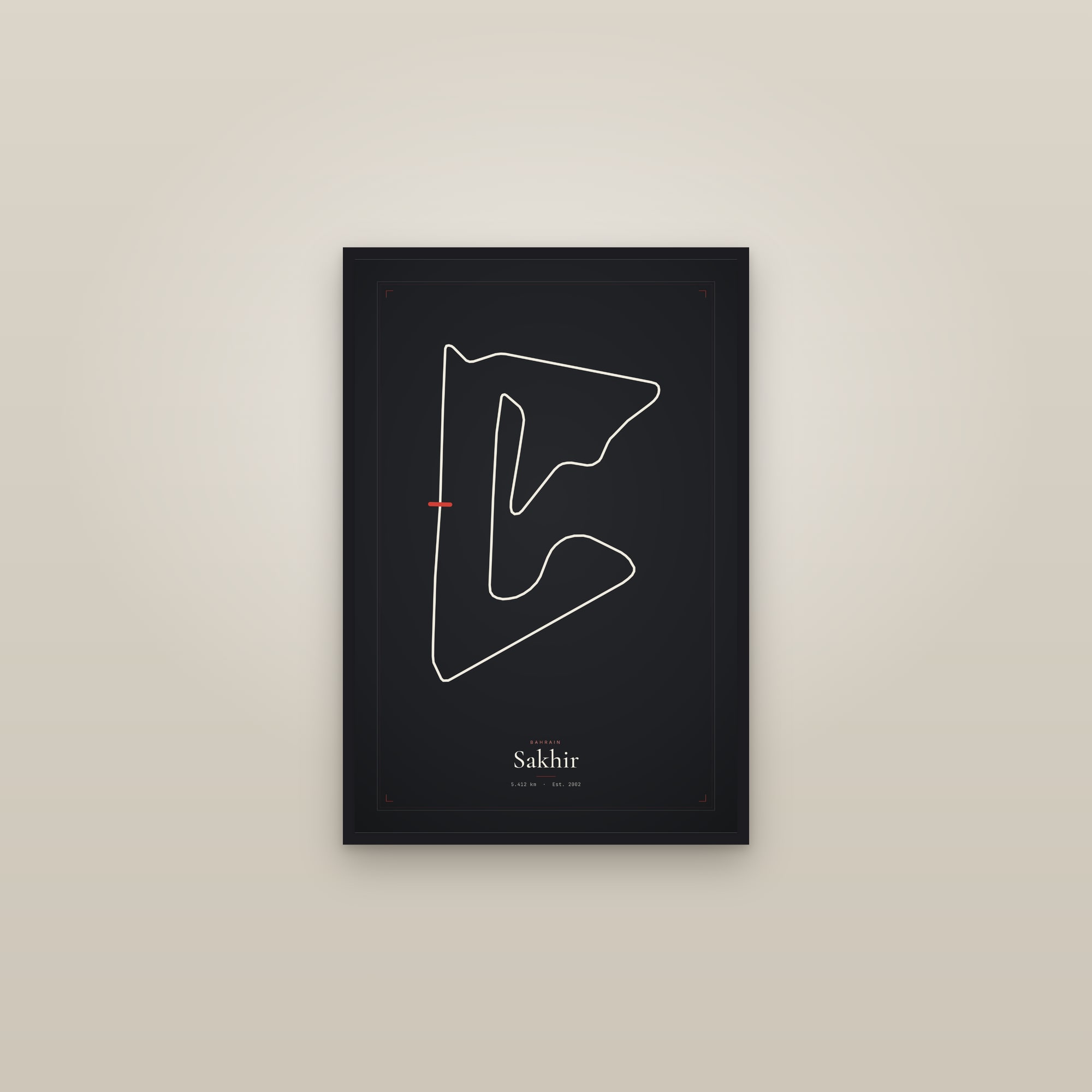 Sakhir — Circuit Print — framed in a gallery setting