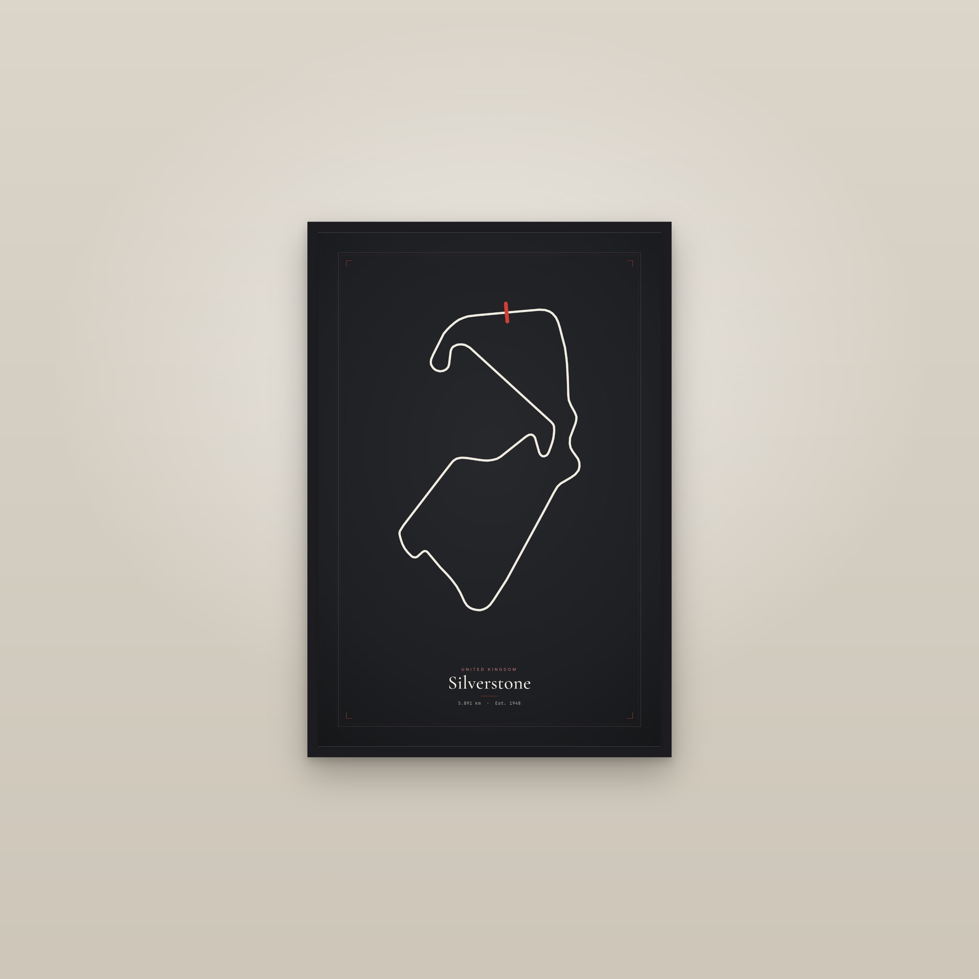Silverstone — Circuit Print — framed in a gallery setting