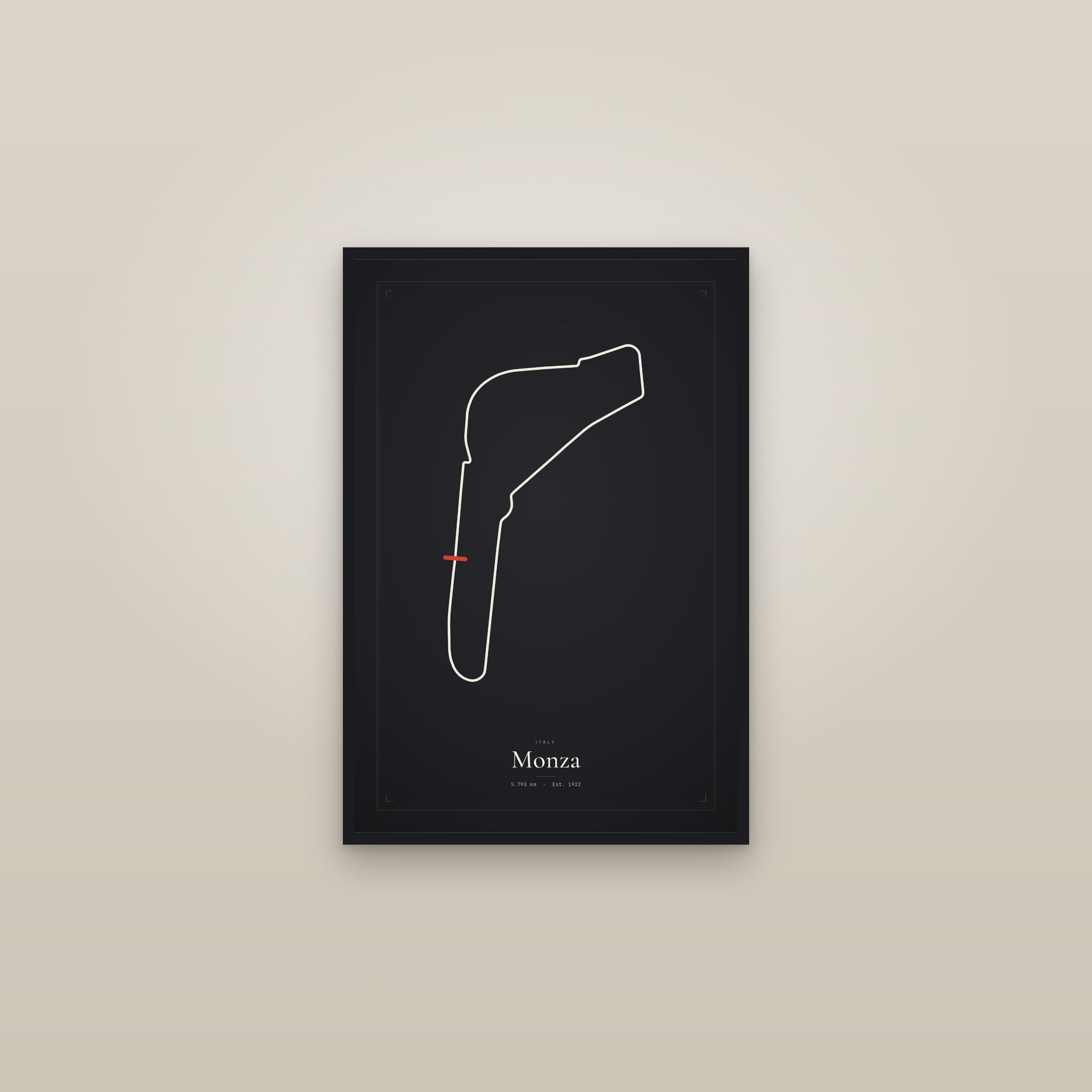 Monza — Circuit Print — framed in a gallery setting