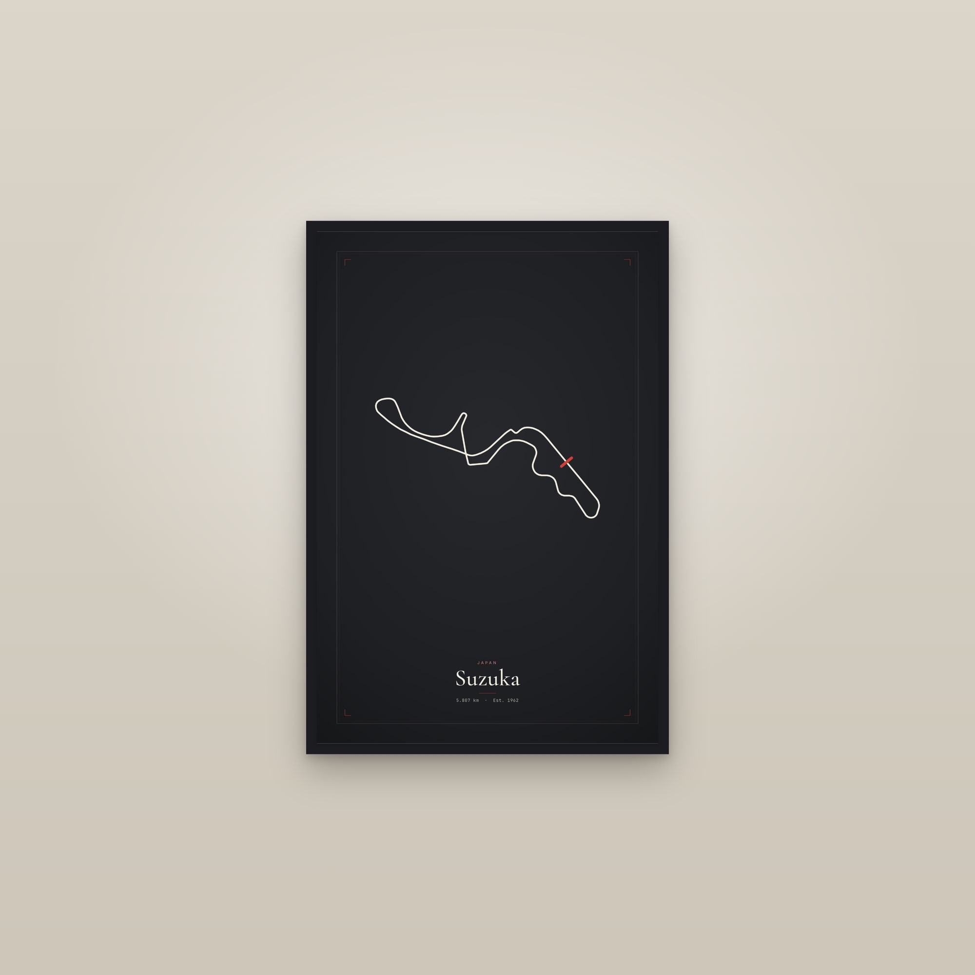 Suzuka — Circuit Print — framed in a gallery setting