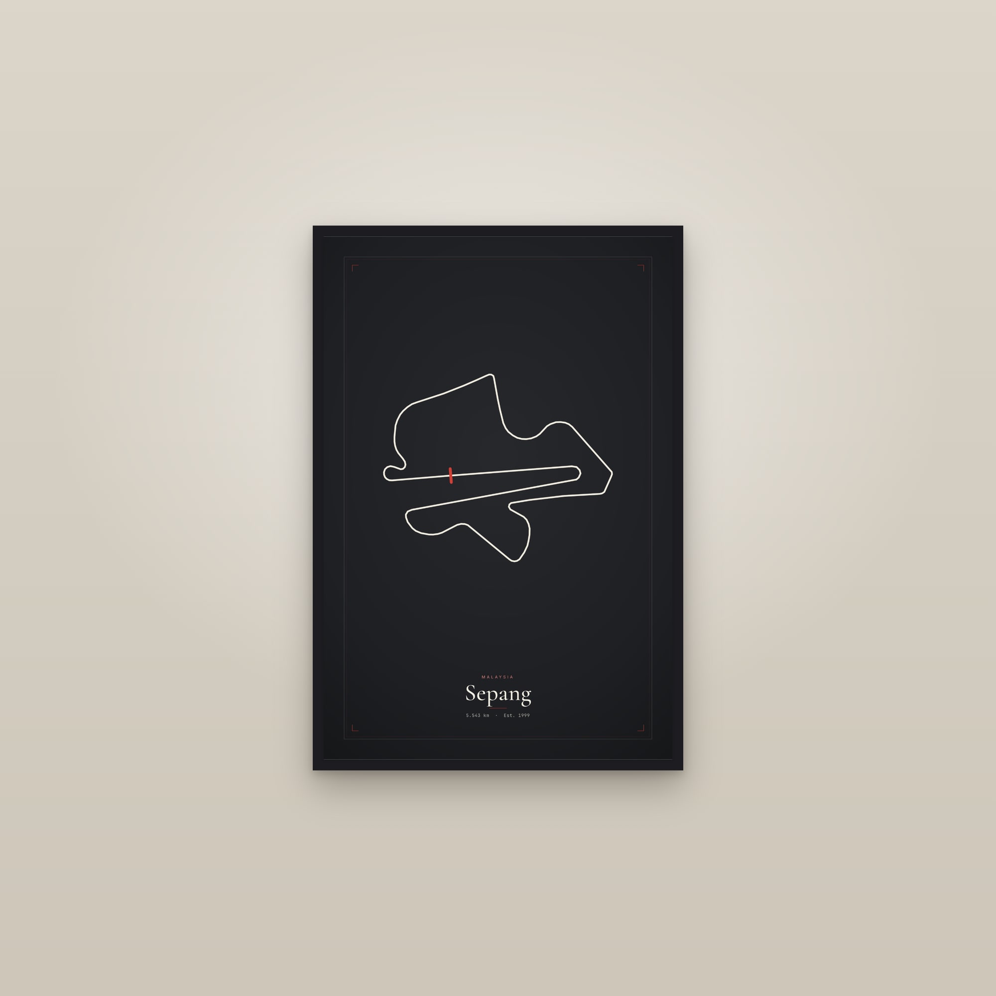Sepang — Circuit Print — framed in a gallery setting