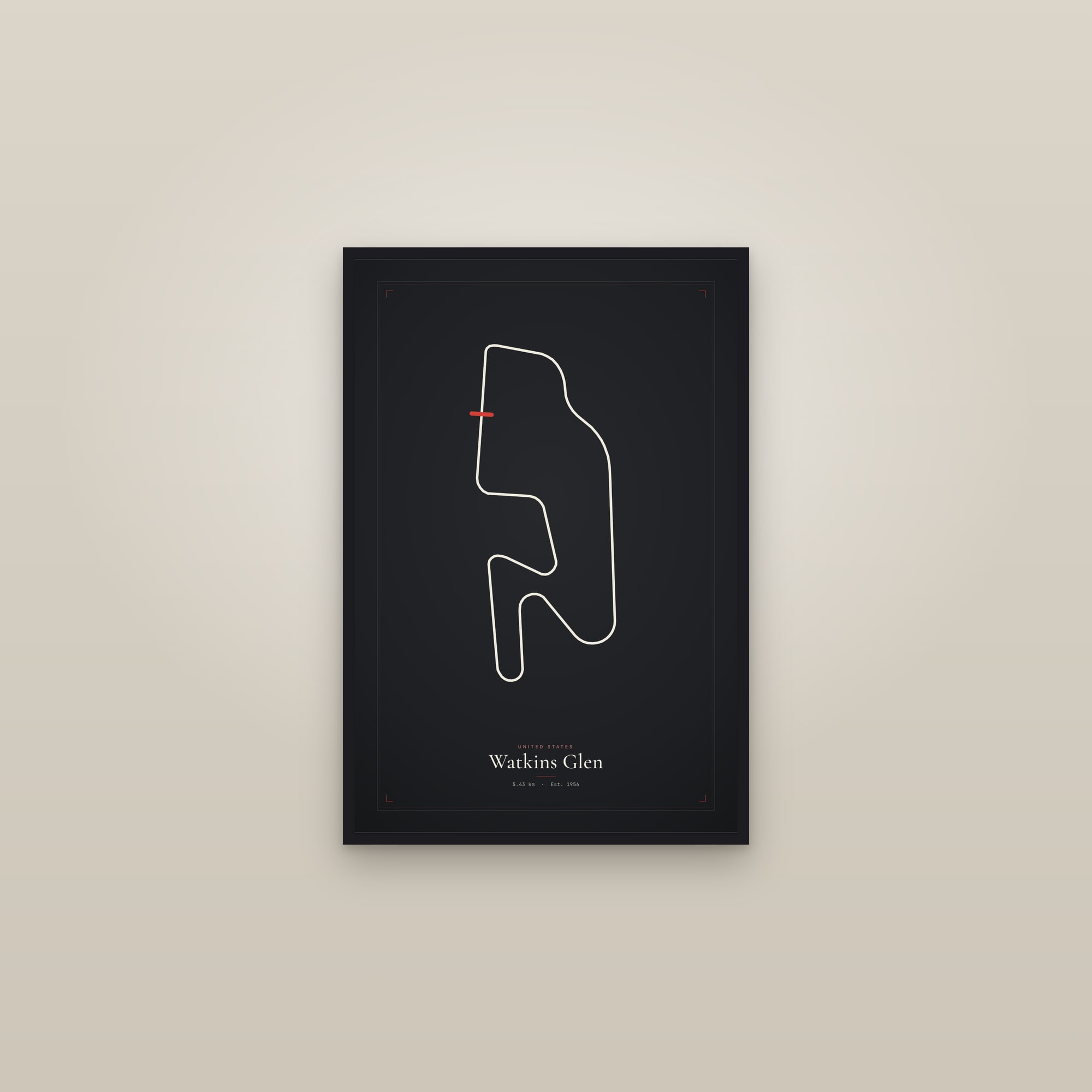 Watkins Glen — Circuit Print — framed in a gallery setting