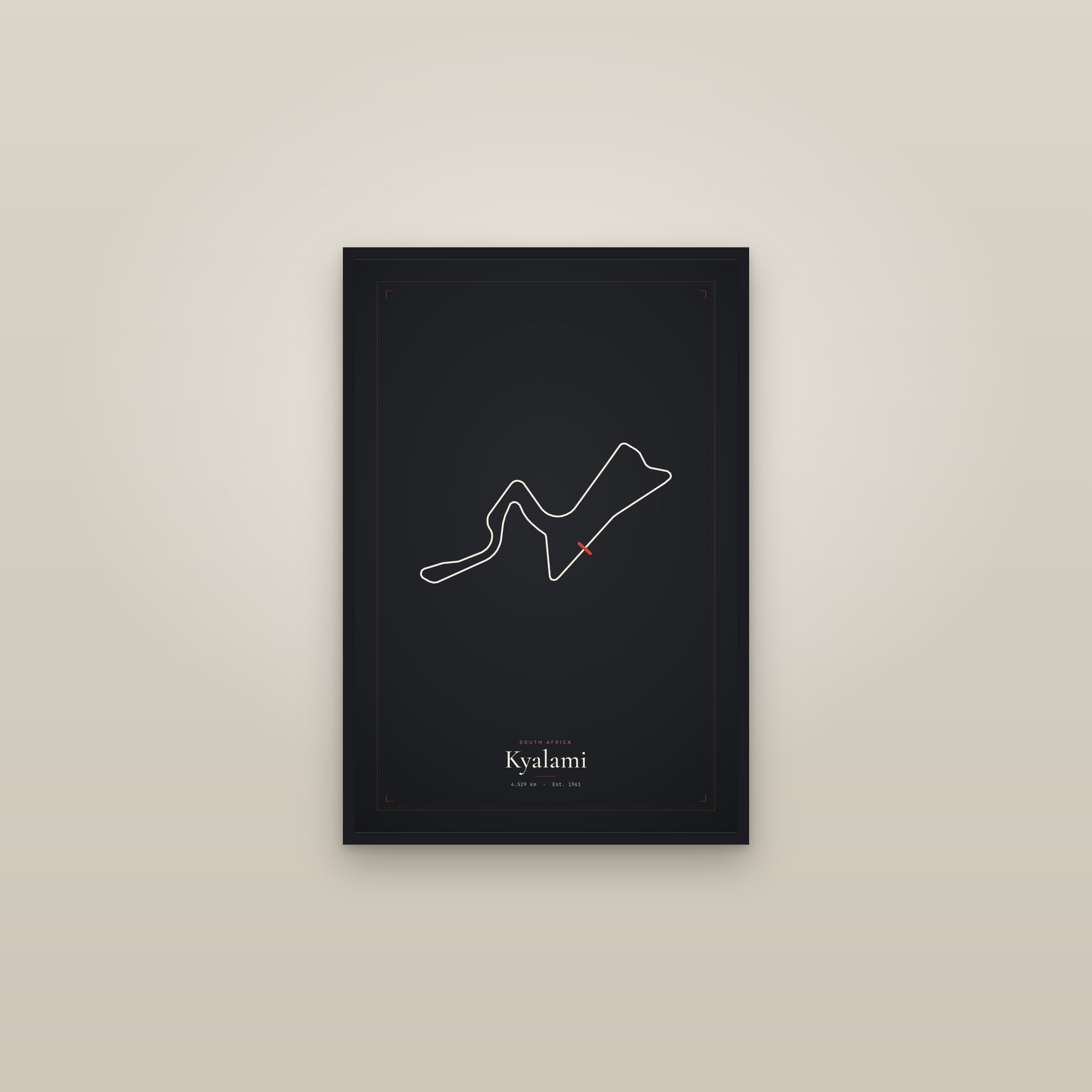 Kyalami — Circuit Print — framed in a gallery setting