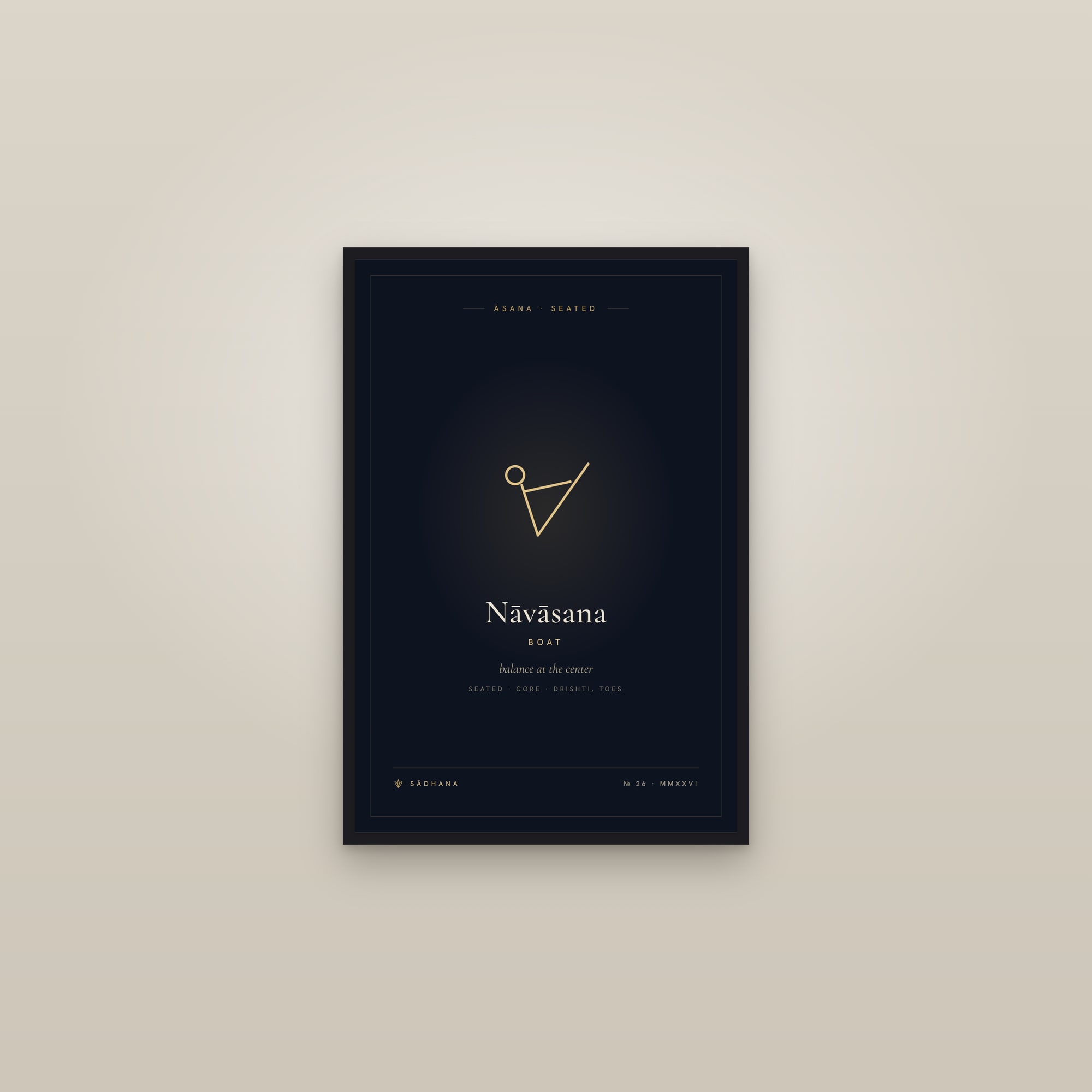 Boat Pose (Midnight) — Yoga Pose Print · Yoga Wall Art — framed in a gallery setting