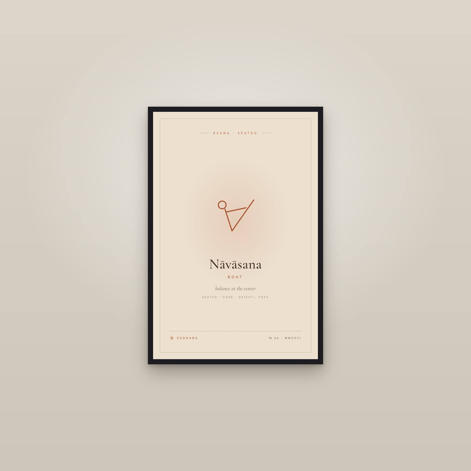 Boat Pose (Terra) — Yoga Pose Print · Yoga Wall Art — framed in a gallery setting