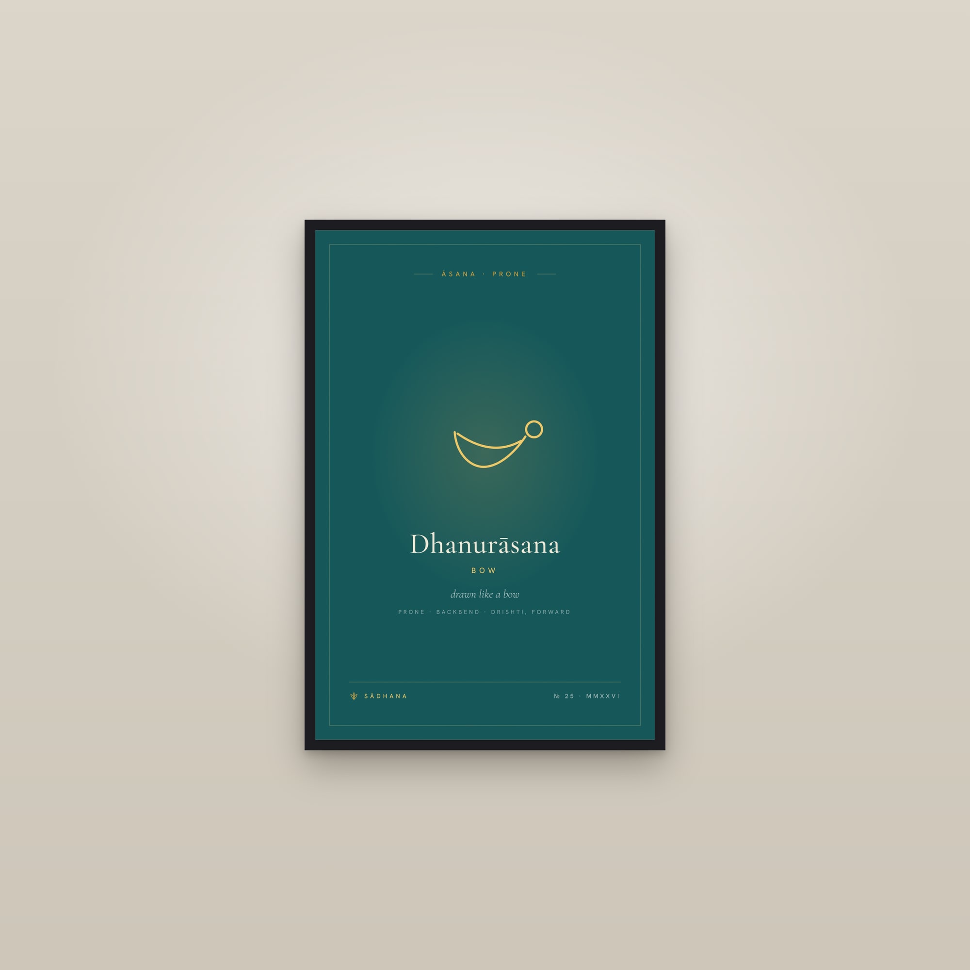 Bow Pose (Emerald) — Yoga Pose Print · Yoga Wall Art — framed in a gallery setting