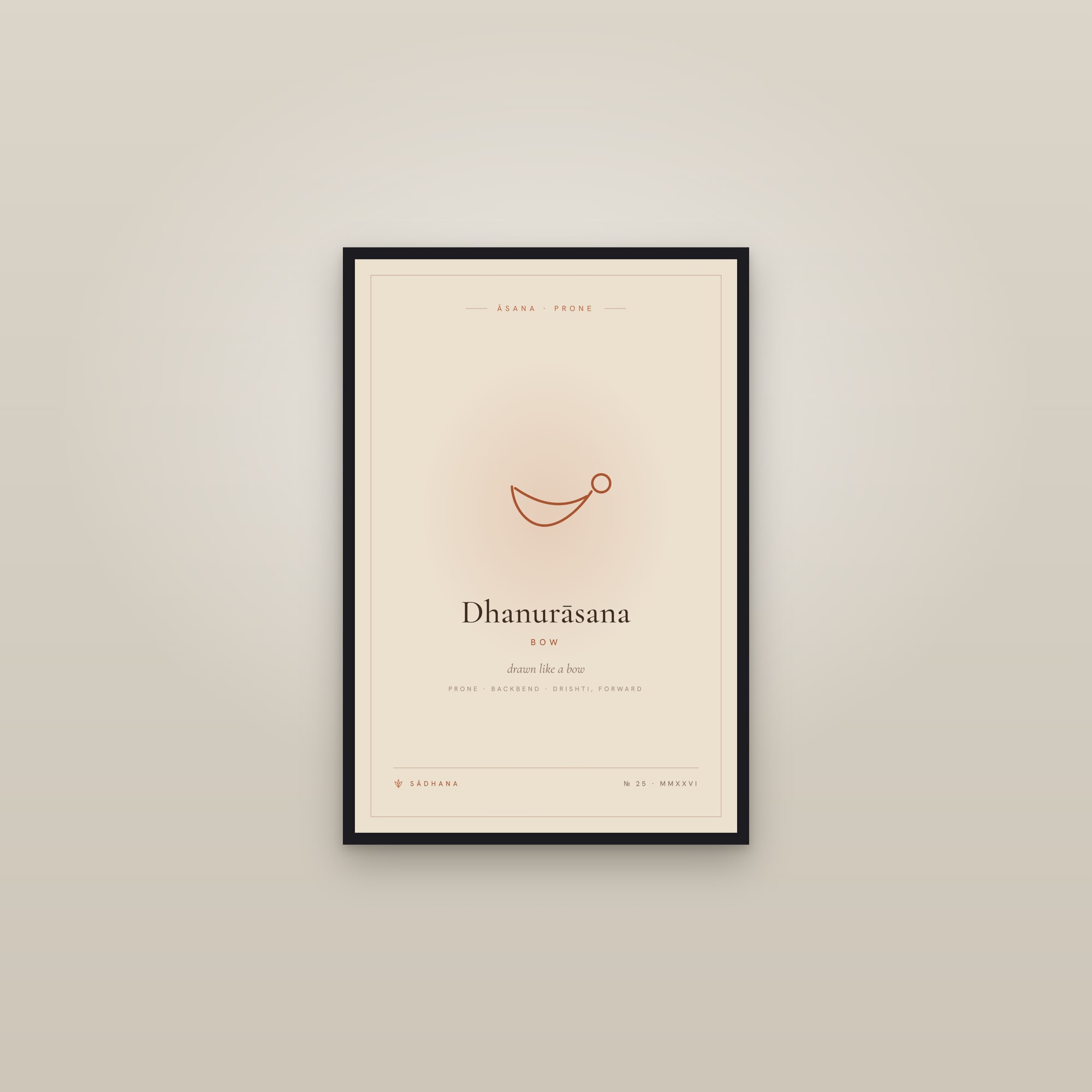 Bow Pose (Terra) — Yoga Pose Print · Yoga Wall Art — framed in a gallery setting
