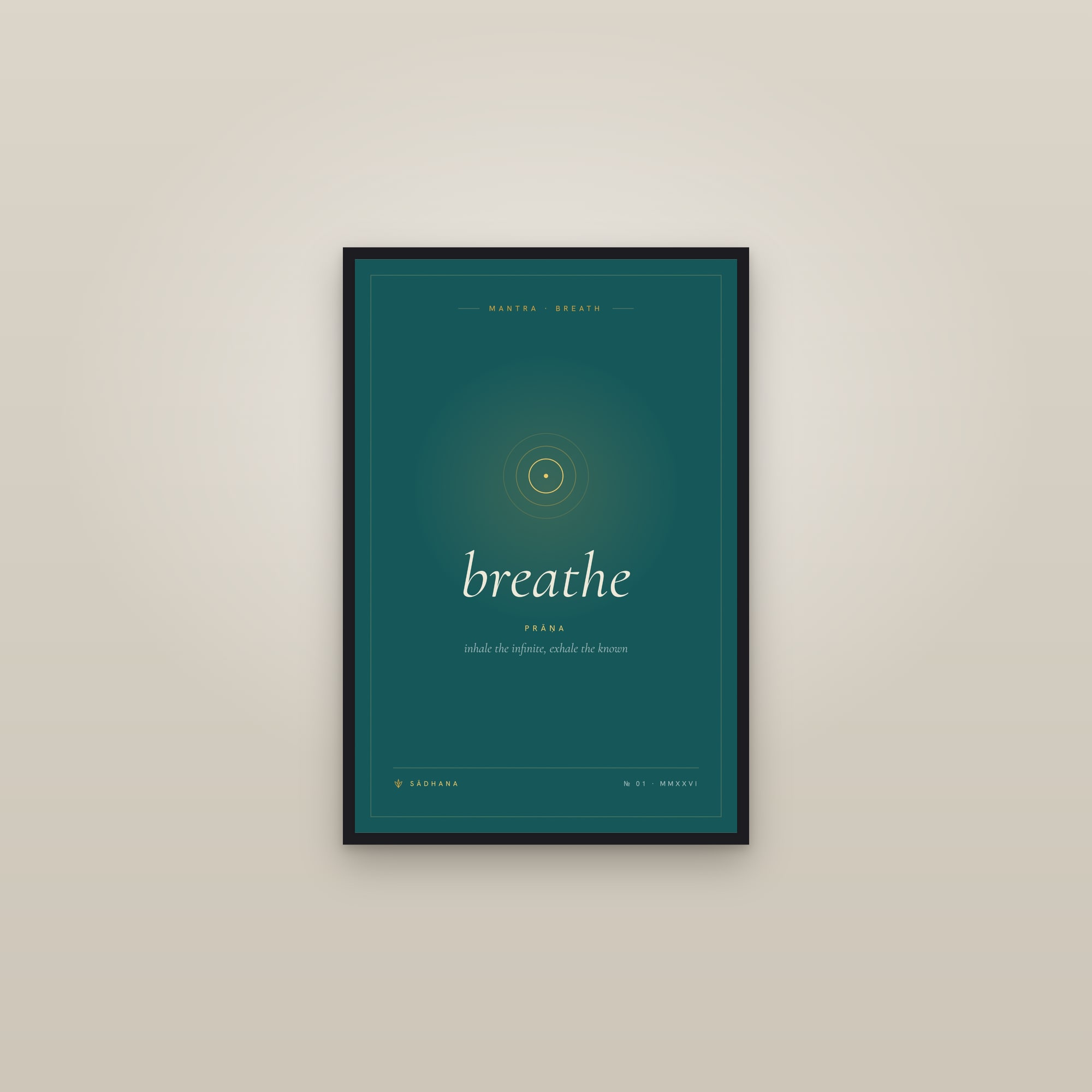 Breathe (Emerald) — Yoga Mantra Print · Meditation Wall Art — framed in a gallery setting