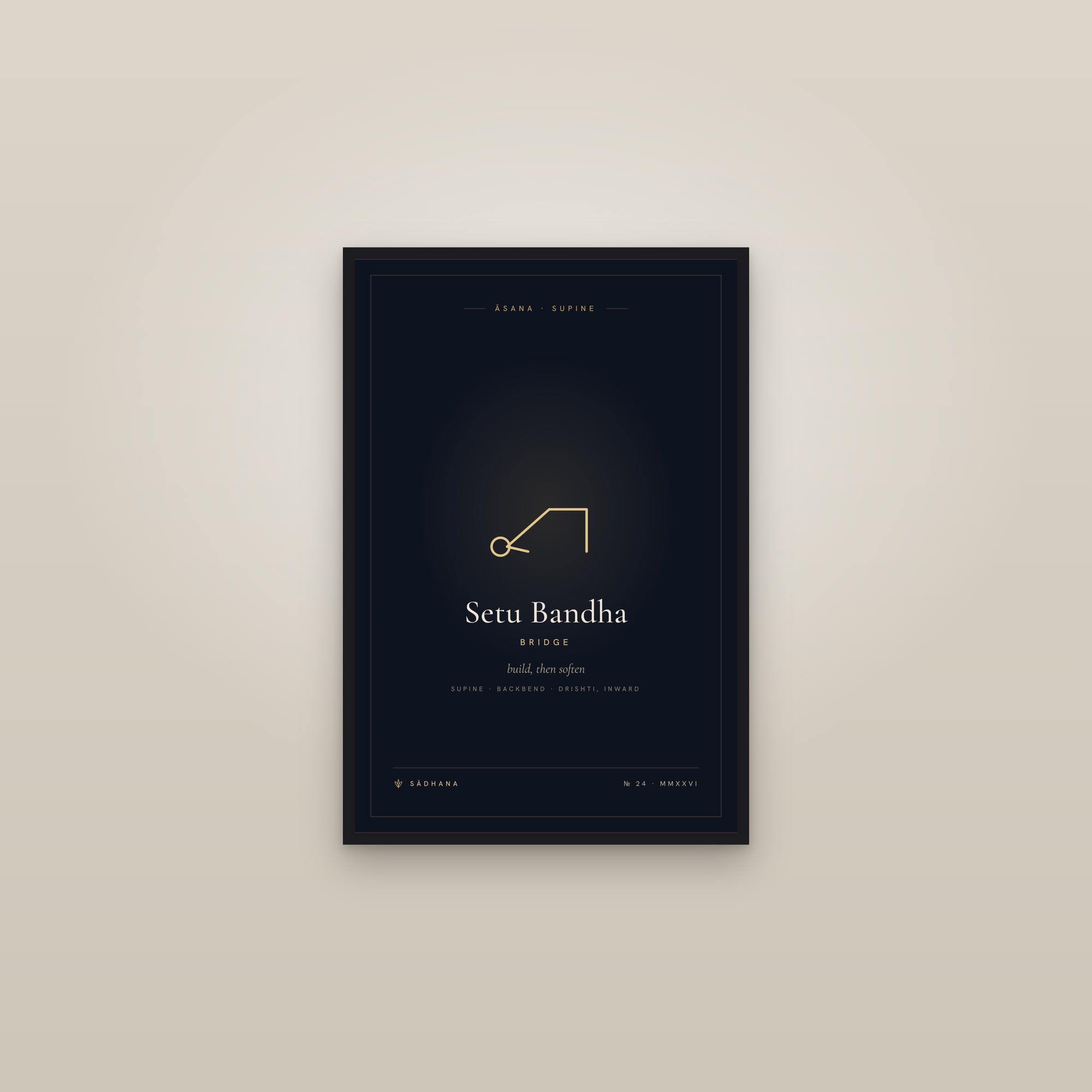 Bridge Pose (Midnight) — Yoga Pose Print · Yoga Wall Art — framed in a gallery setting