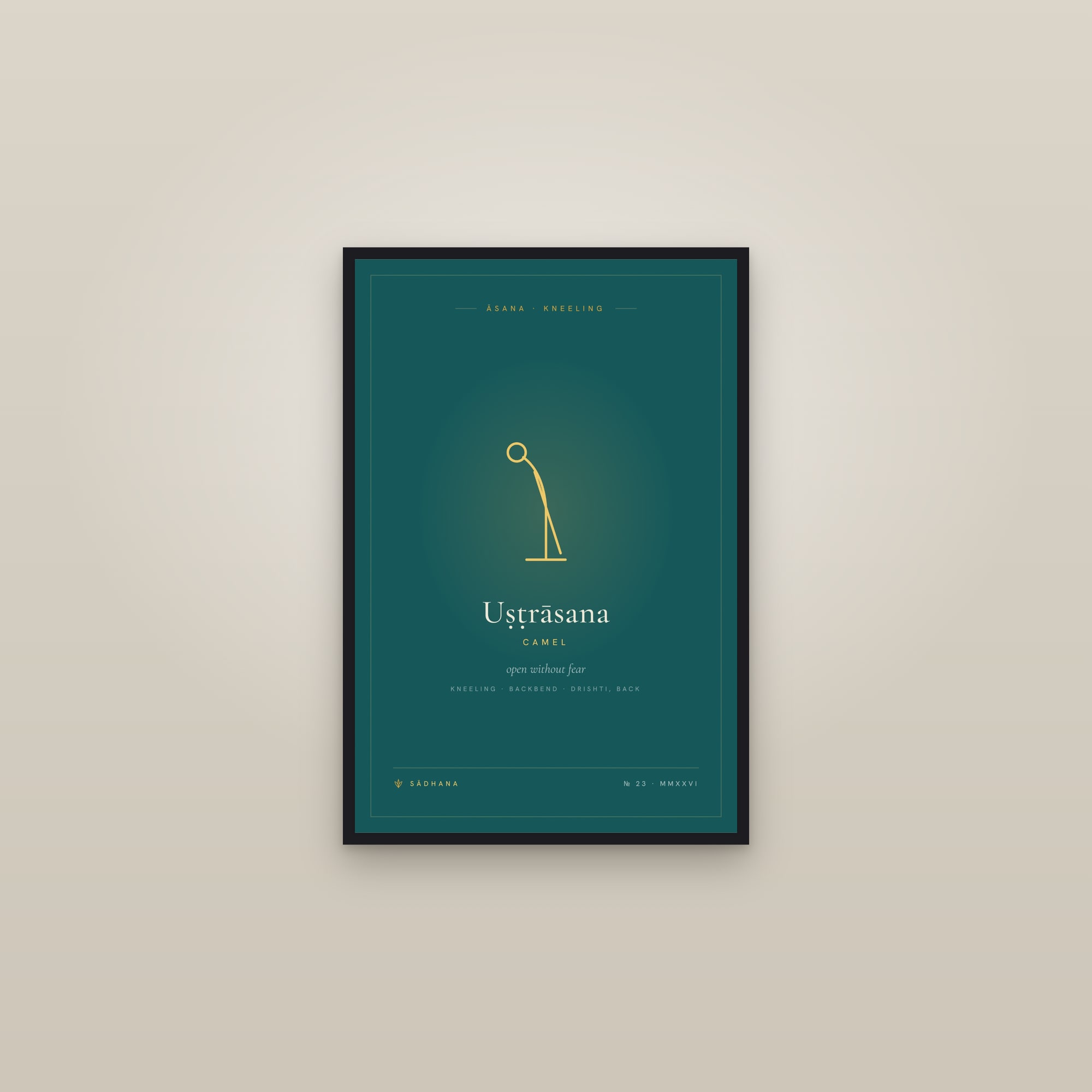 Camel Pose (Emerald) — Yoga Pose Print · Yoga Wall Art — framed in a gallery setting