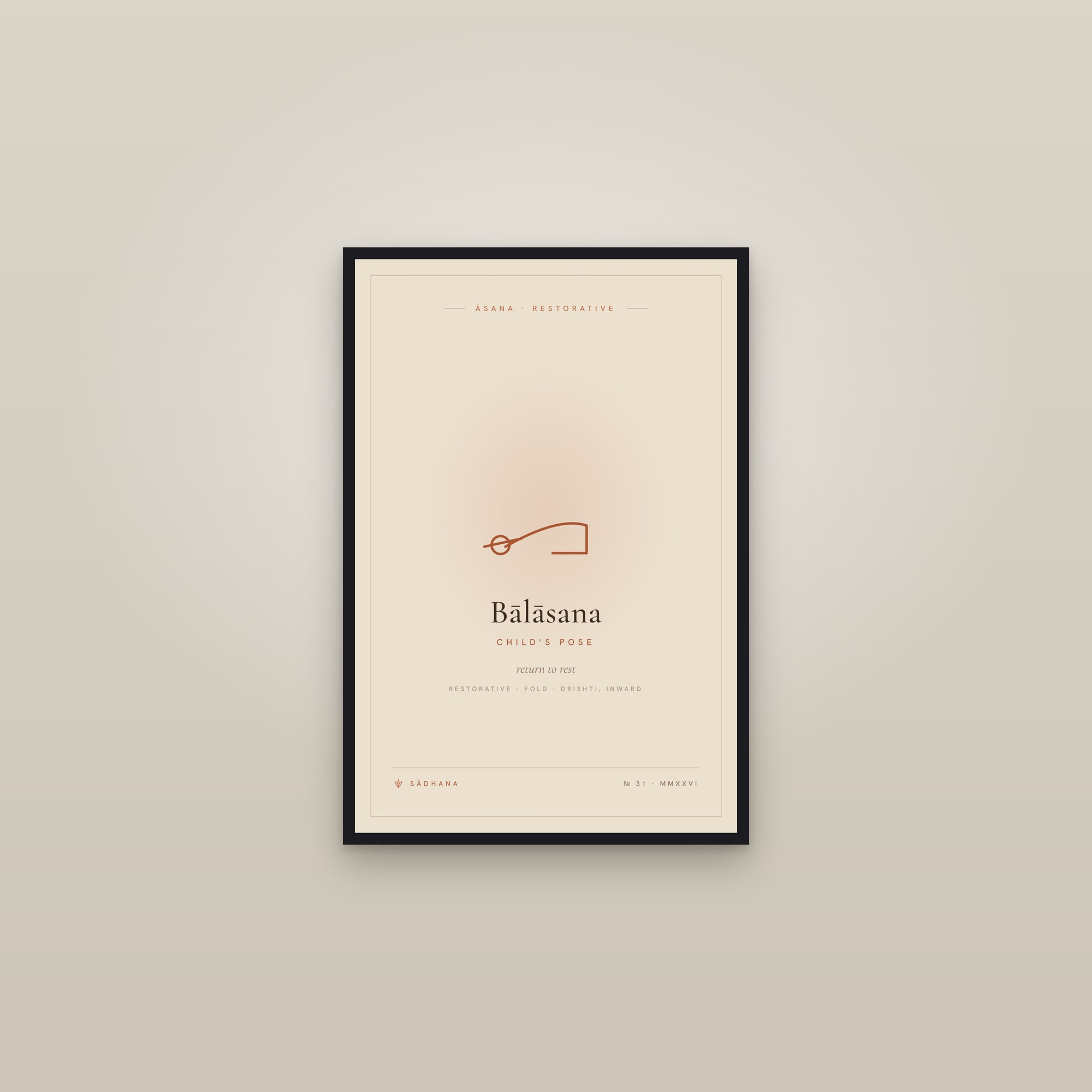 Child’s Pose (Terra) — Yoga Pose Print · Yoga Wall Art — framed in a gallery setting