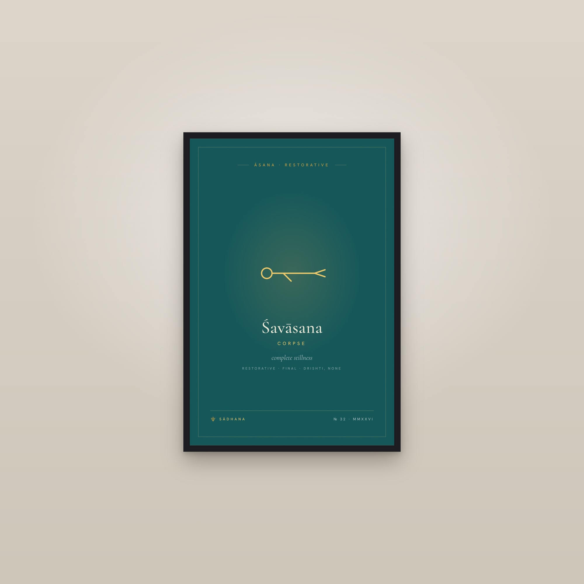 Corpse Pose (Emerald) — Yoga Pose Print · Yoga Wall Art — framed in a gallery setting