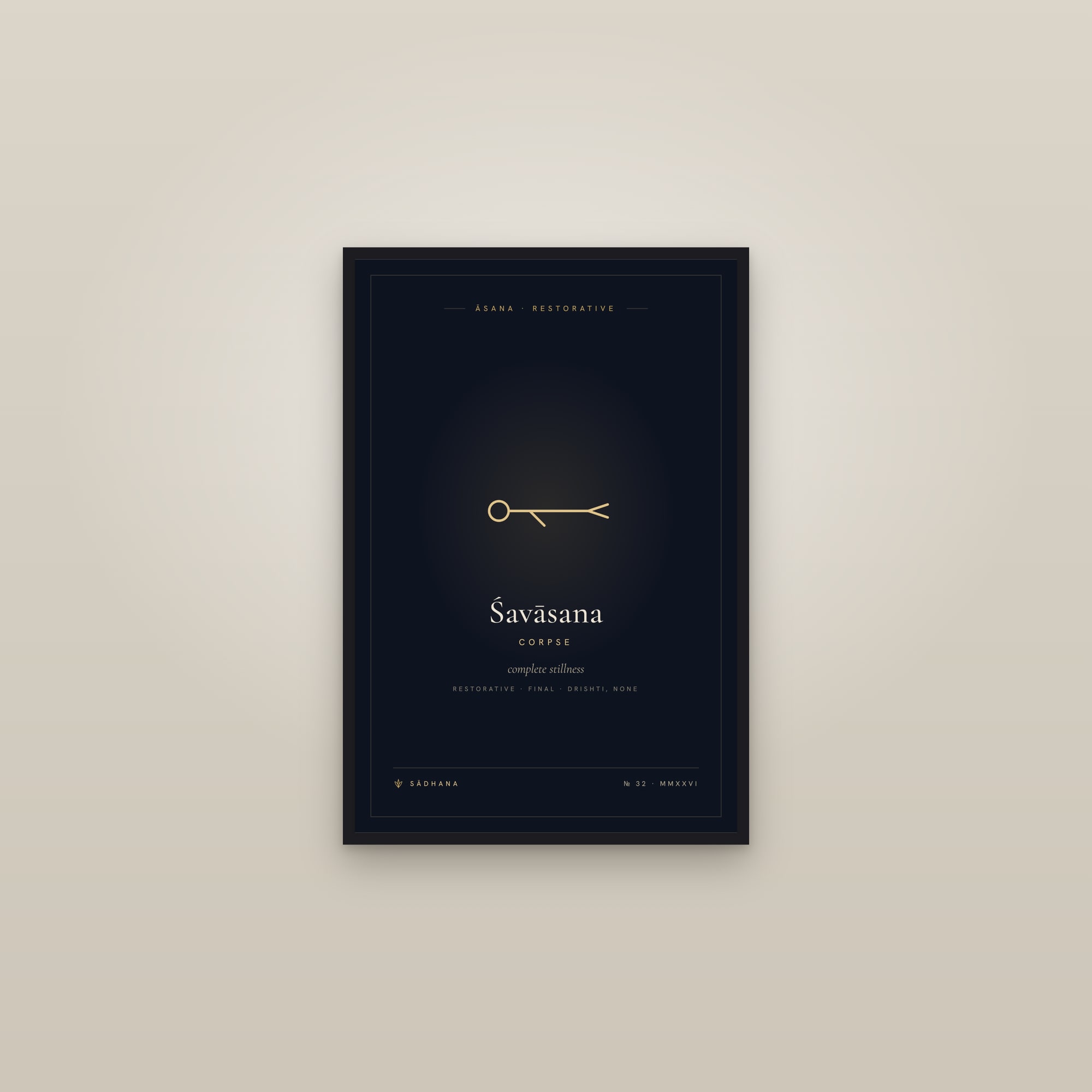 Corpse Pose (Midnight) — Yoga Pose Print · Yoga Wall Art — framed in a gallery setting