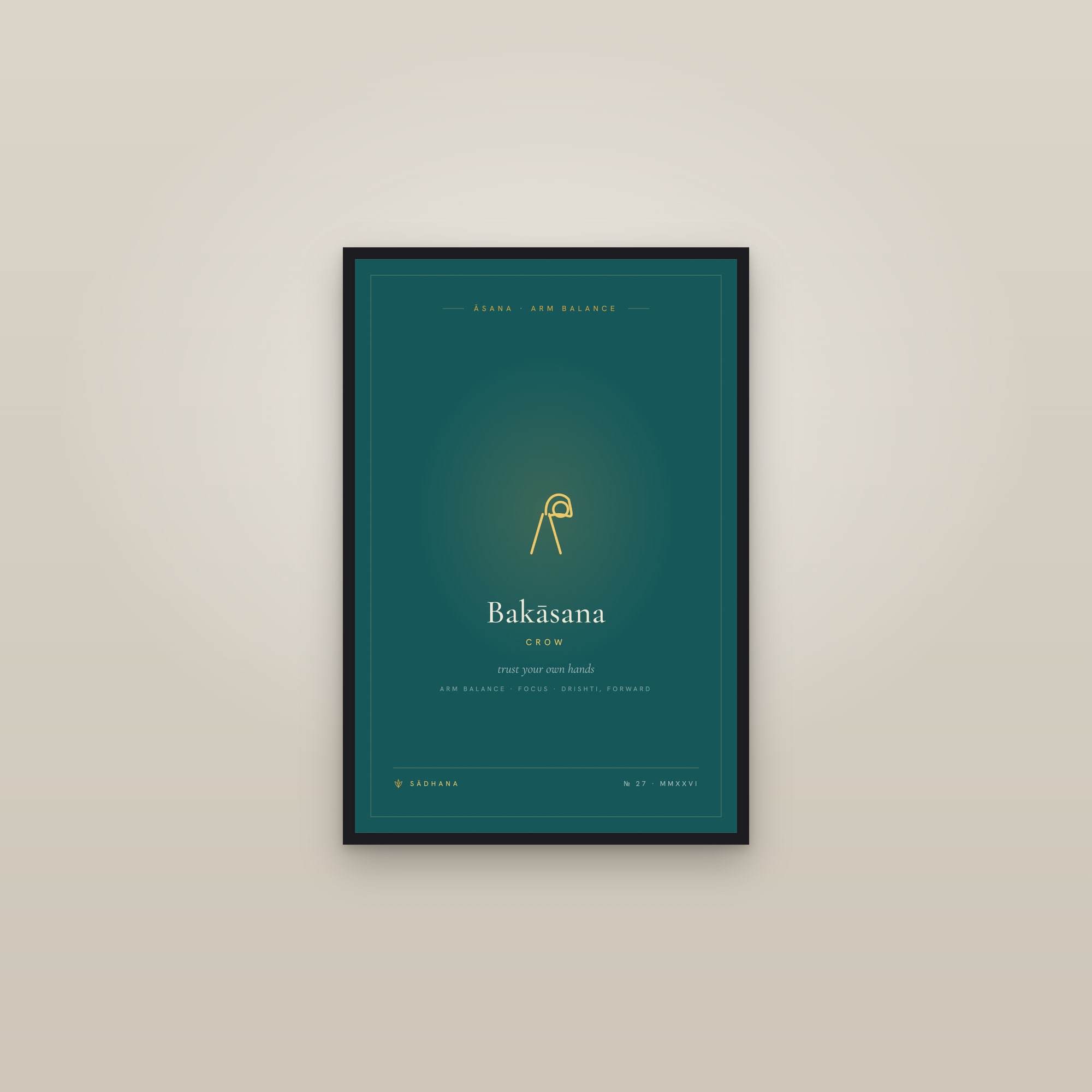 Crow Pose (Emerald) — Yoga Pose Print · Yoga Wall Art — framed in a gallery setting
