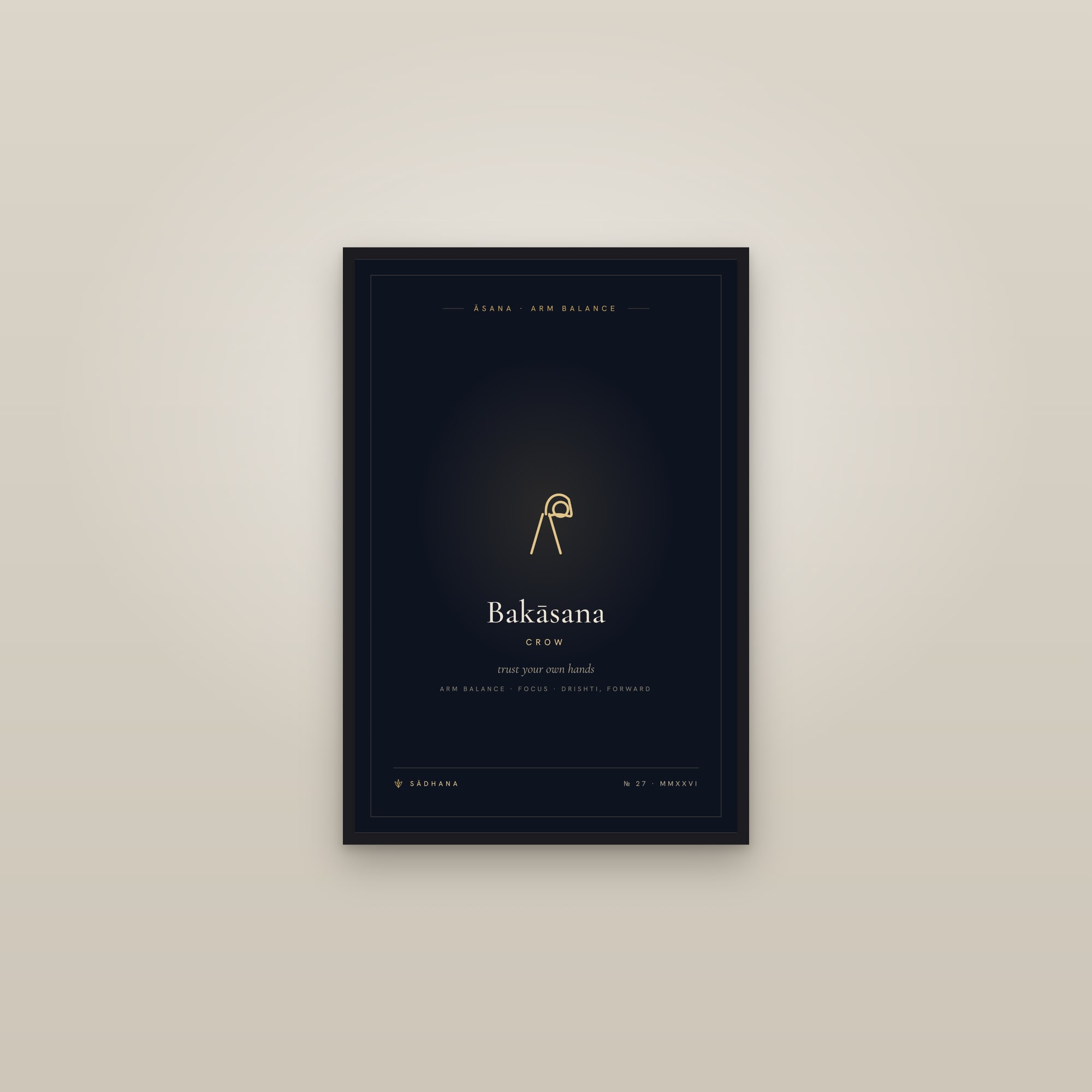 Crow Pose (Midnight) — Yoga Pose Print · Yoga Wall Art — framed in a gallery setting