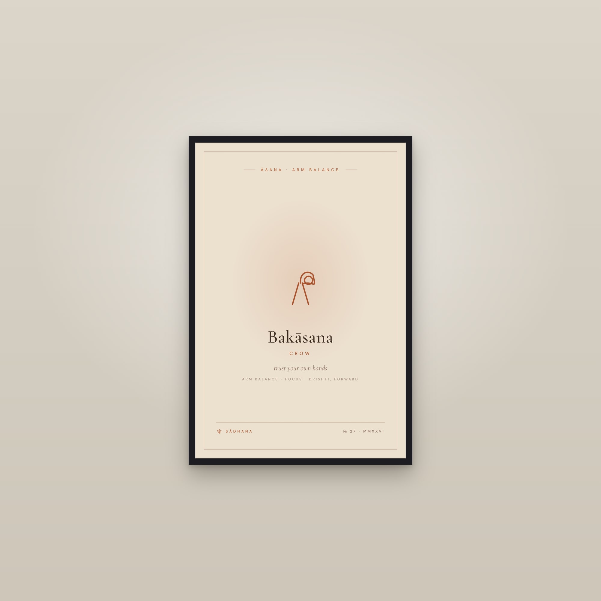 Crow Pose (Terra) — Yoga Pose Print · Yoga Wall Art — framed in a gallery setting