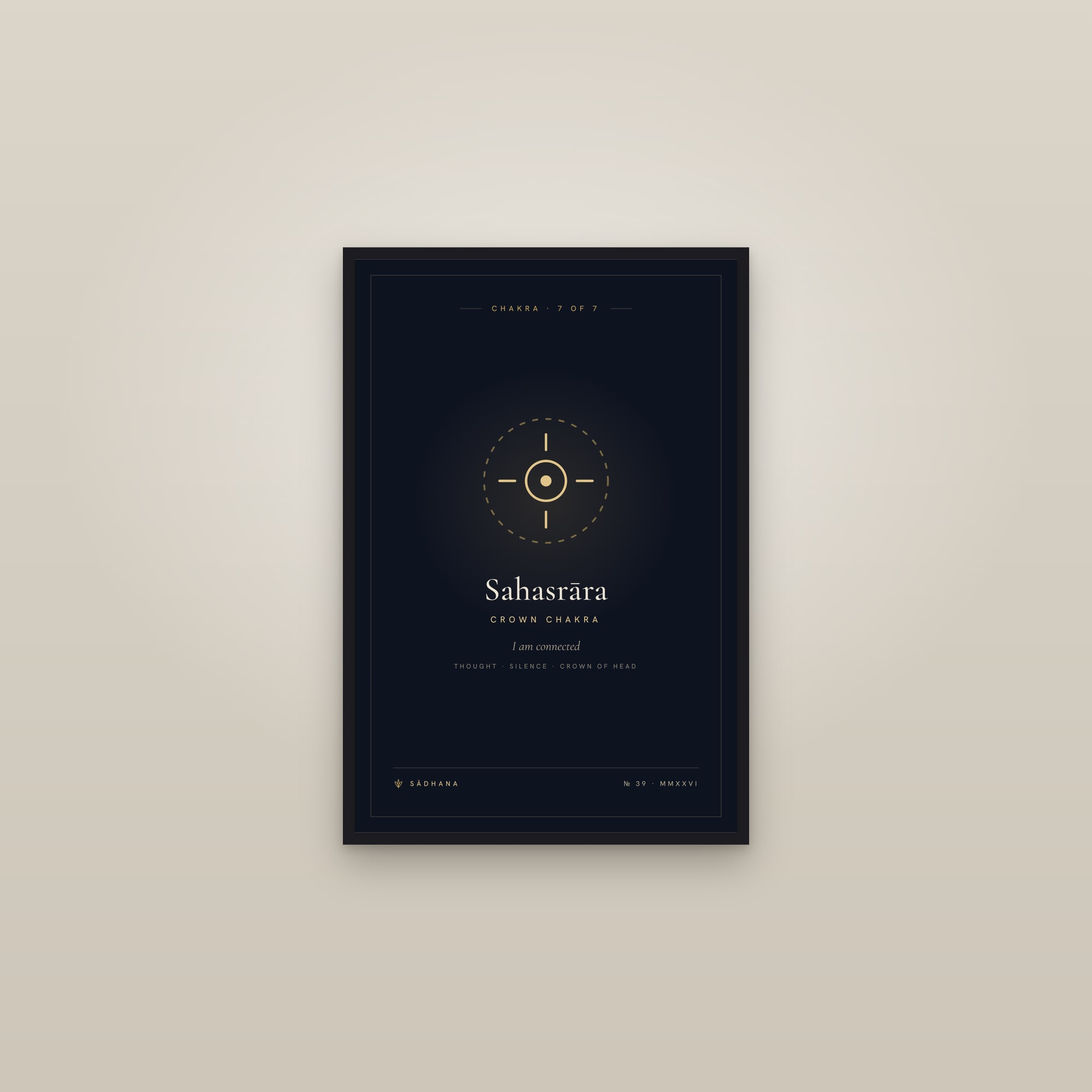 Crown Chakra (Midnight) — Chakra Art Print · Yoga Wall Art — framed in a gallery setting