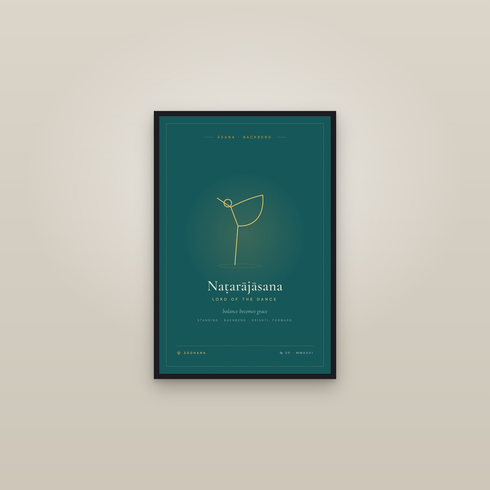 Dancer Pose (Emerald) — Yoga Pose Print · Yoga Wall Art — framed in a gallery setting