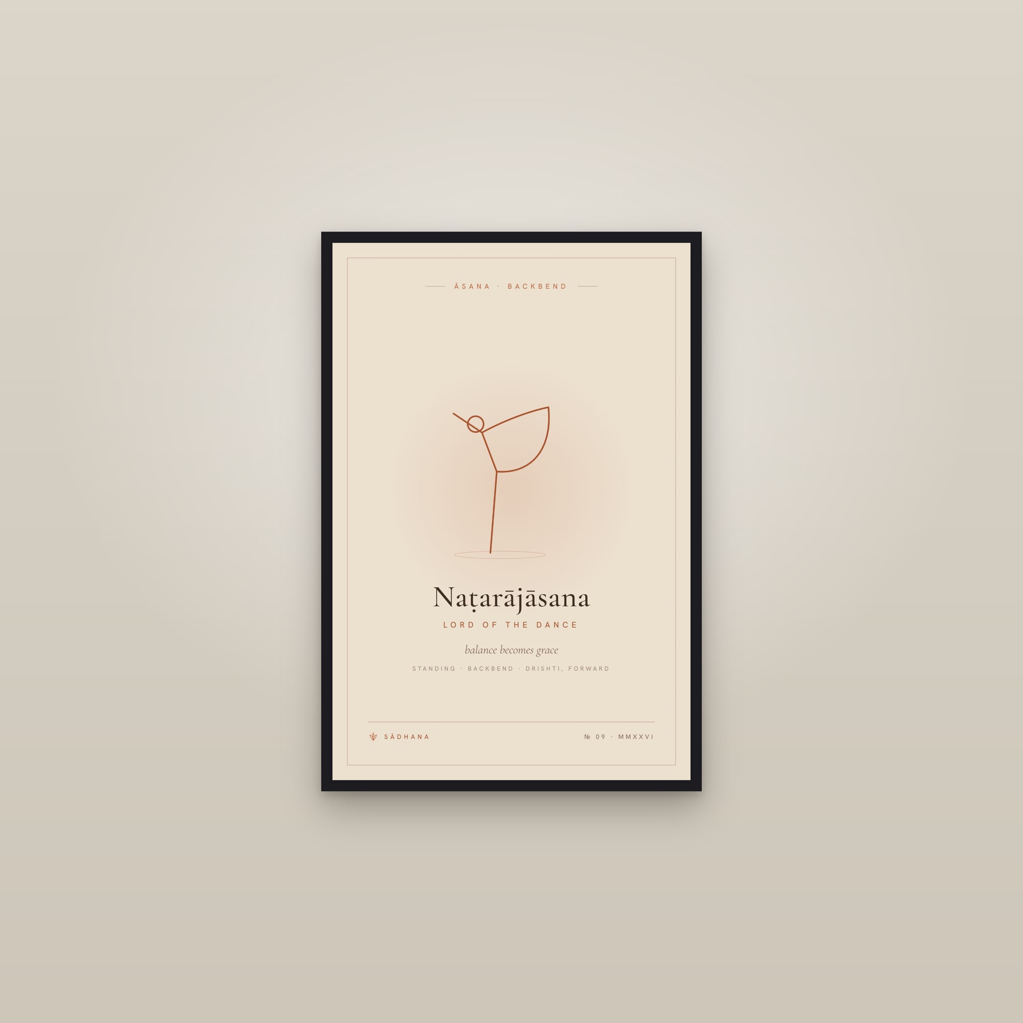 Dancer Pose (Terra) — Yoga Pose Print · Yoga Wall Art — framed in a gallery setting
