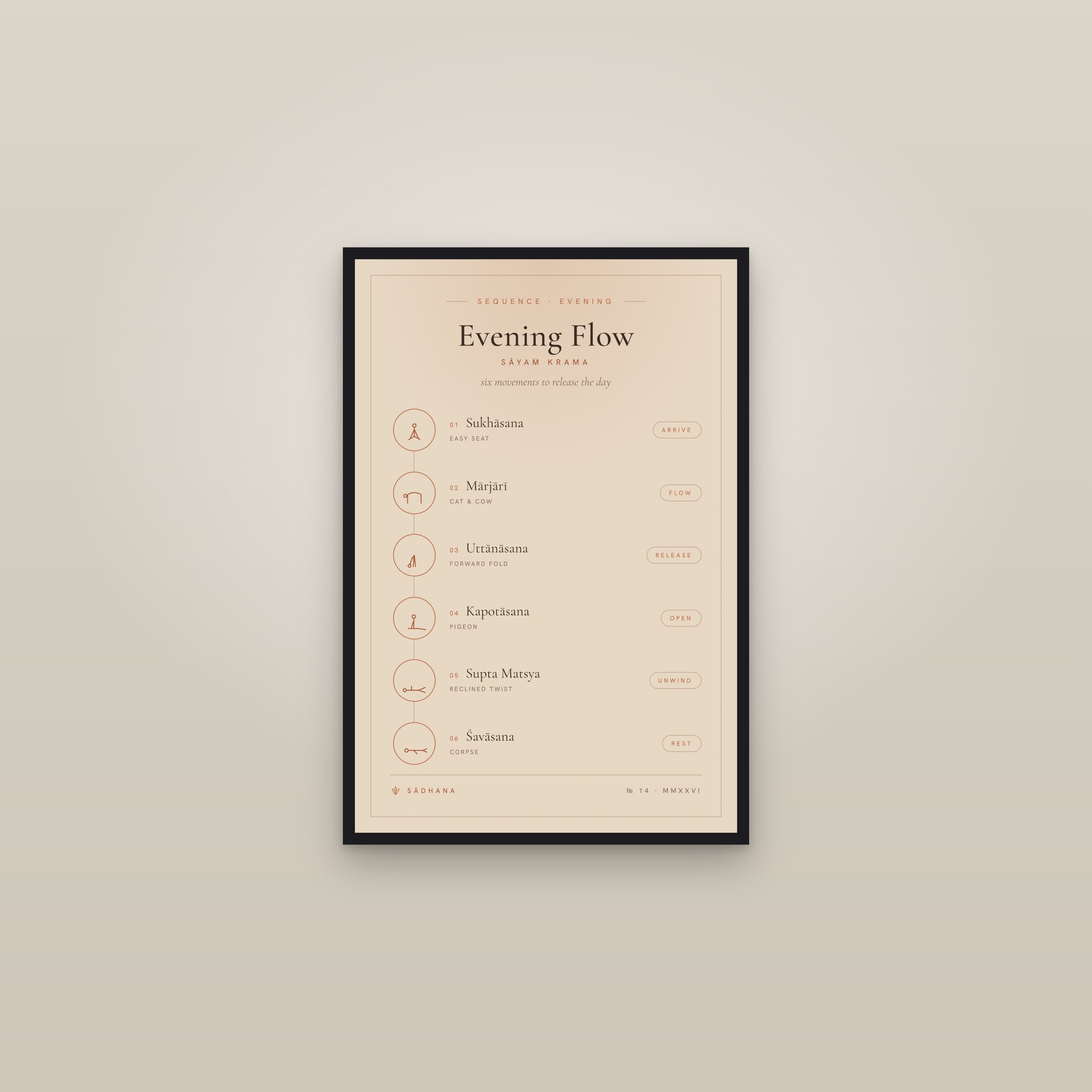 Evening Yoga Flow (Terra) — Yoga Flow Print · Yoga Wall Art — framed in a gallery setting